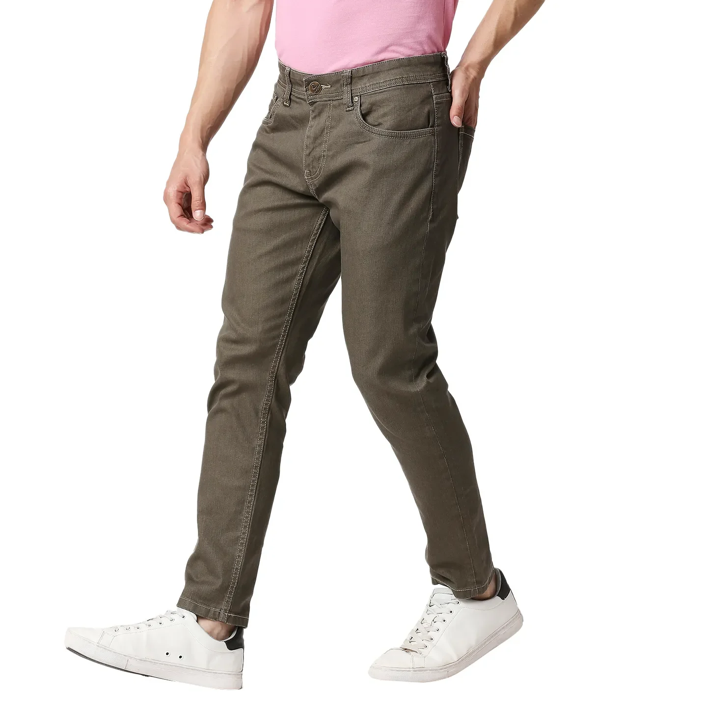 Khaki Cropped Fit Men's Denims by Being Human Clothing - Image 2