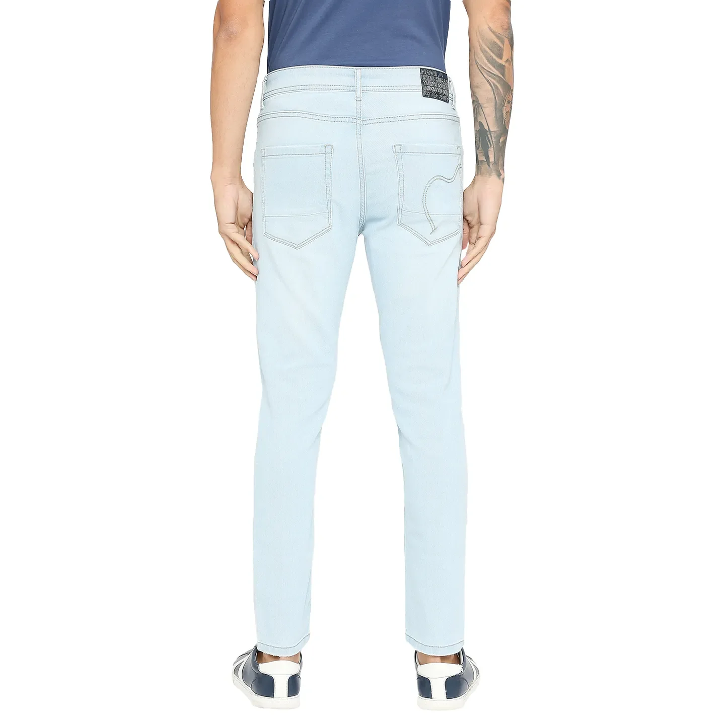 Light Blue Cropped Fit Denims For Men By Being Human Clothing - Image 4