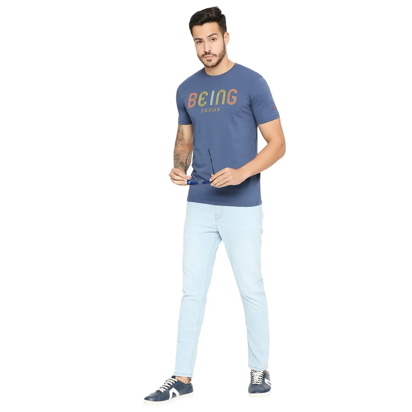 Light Blue Cropped Fit Denims For Men By Being Human Clothing - Image 6