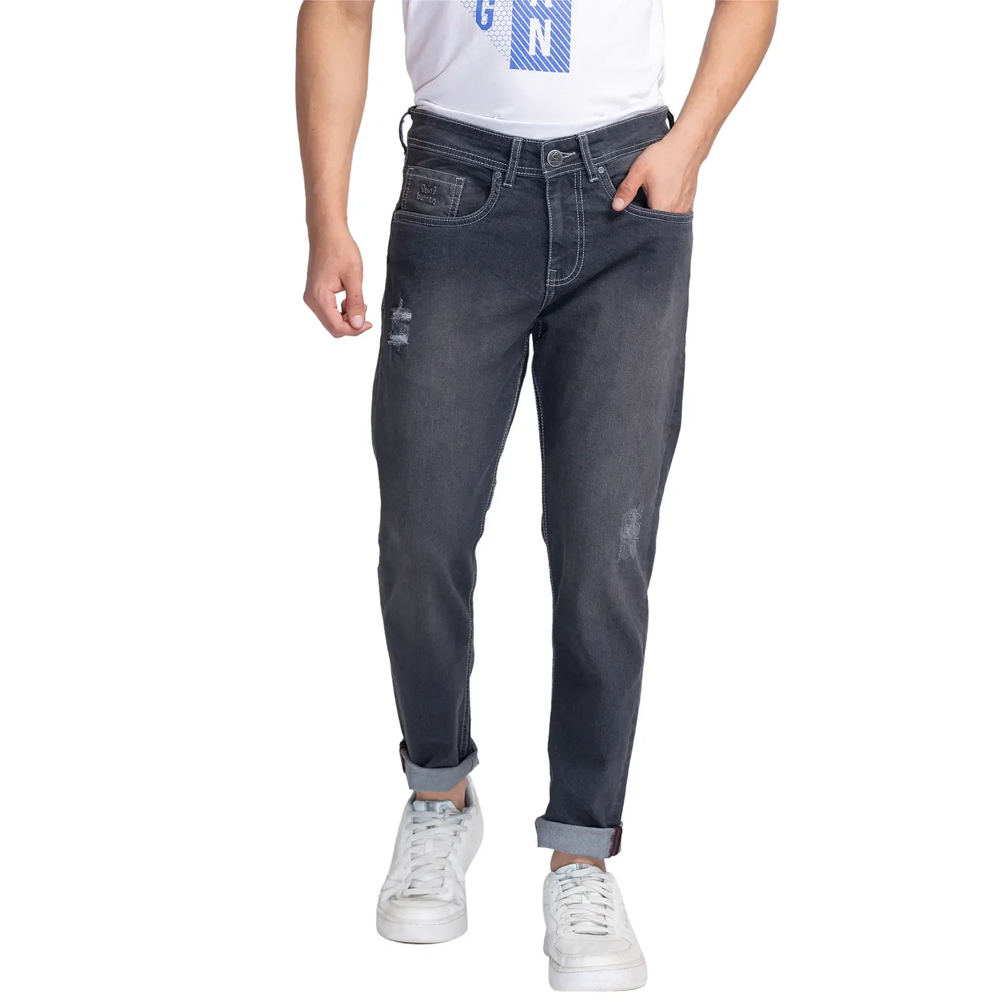 Grey Cropped Fit Men's Denims by Being Human Clothing