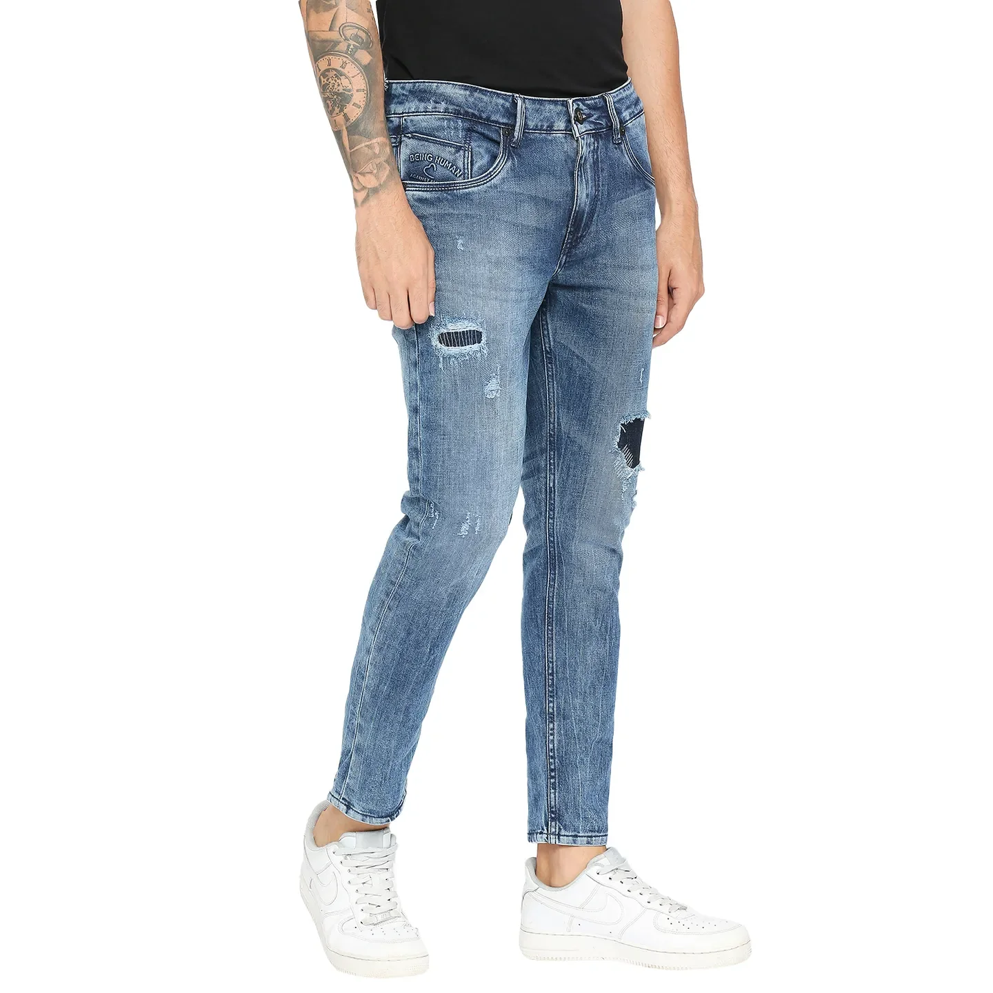 Blue Cropped Fit Men's Denims by Being Human Clothing - Image 3