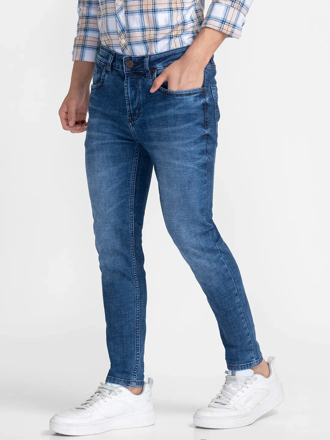 Blue Cropped Fit Denims For Men By Being Human Clothing - Image 4