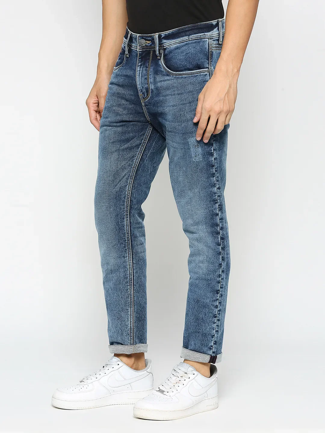 Blue Cropped Fit Denims For Men By Being Human Clothing - Image 2