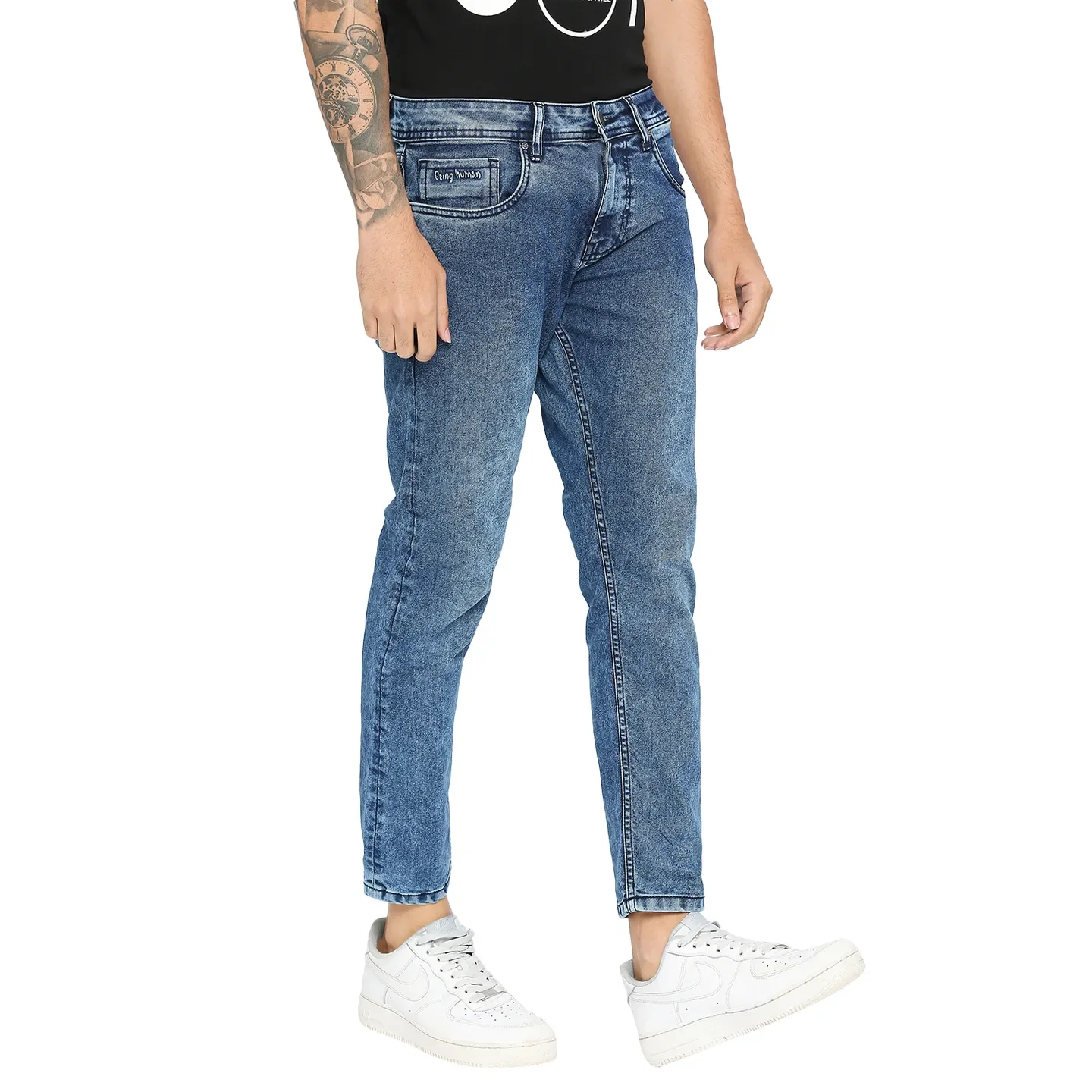 Blue Cropped Fit Men's Denims by Being Human Clothing - Image 3