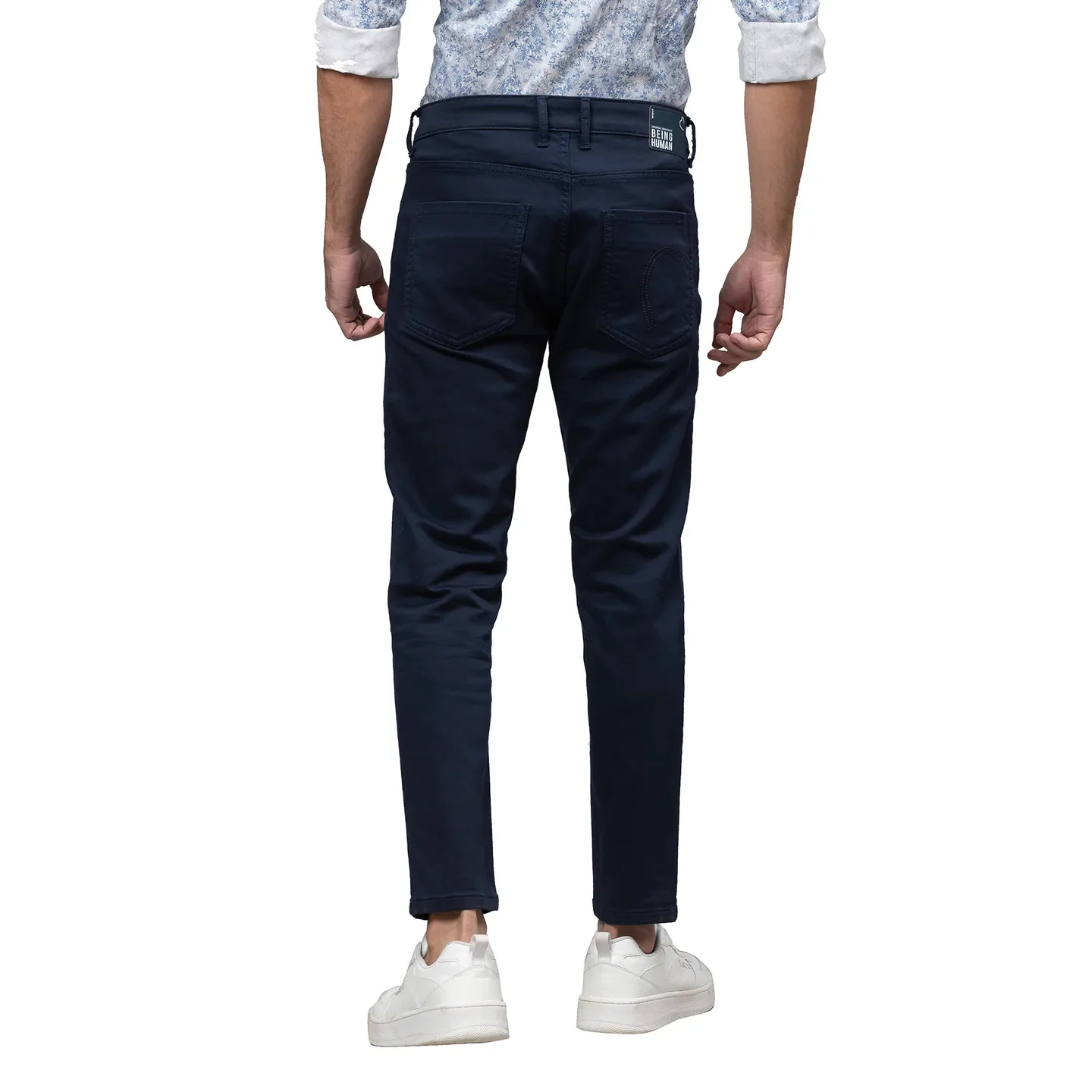 Navy Cropped Fit Denims For Men By Being Human Clothing - Image 3