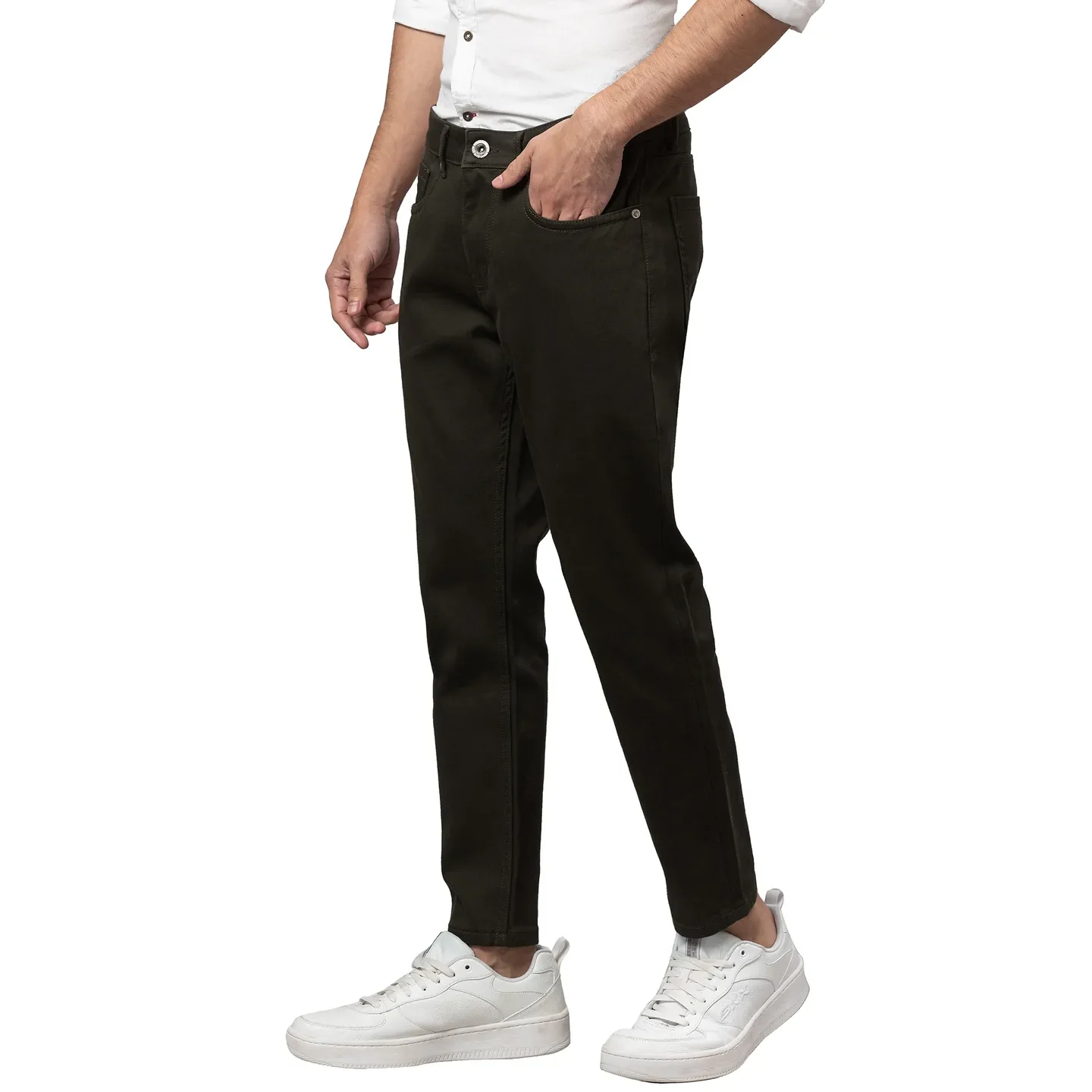 Olive Cropped Fit Denims For Men By Being Human Clothing - Image 4
