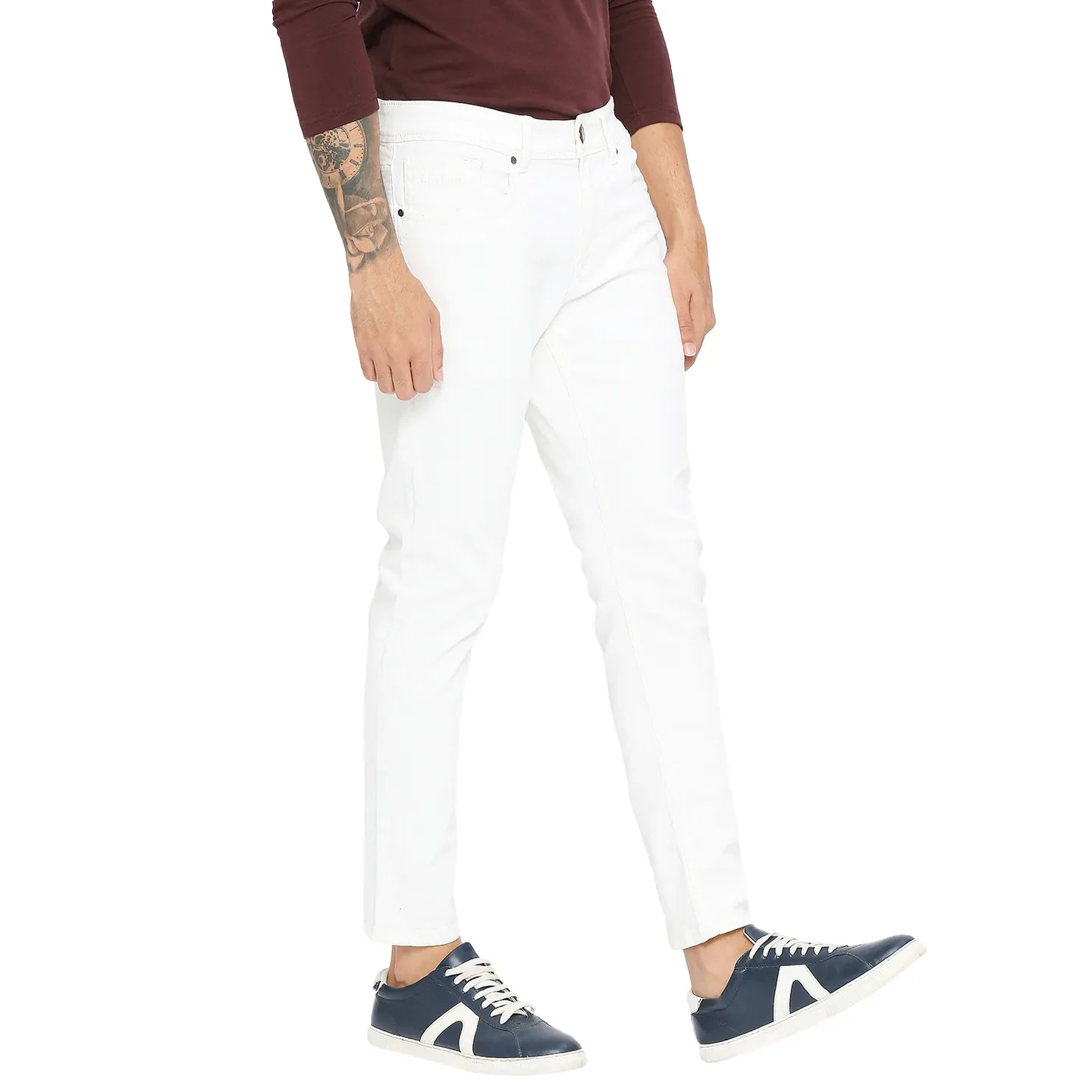 White Cropped Fit Men's Denims by Being Human Clothing - Image 3