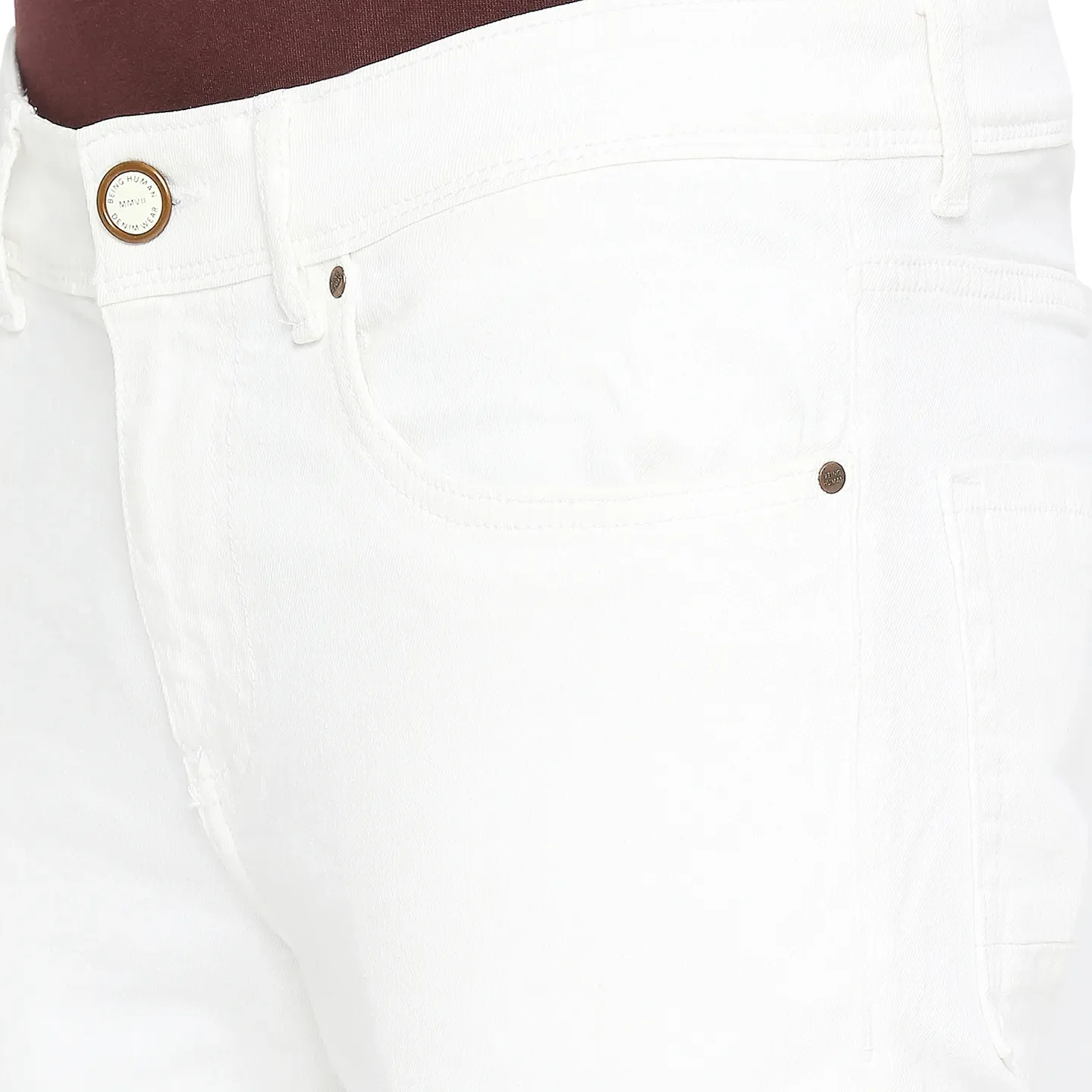 White Cropped Fit Men's Denims by Being Human Clothing - Image 5