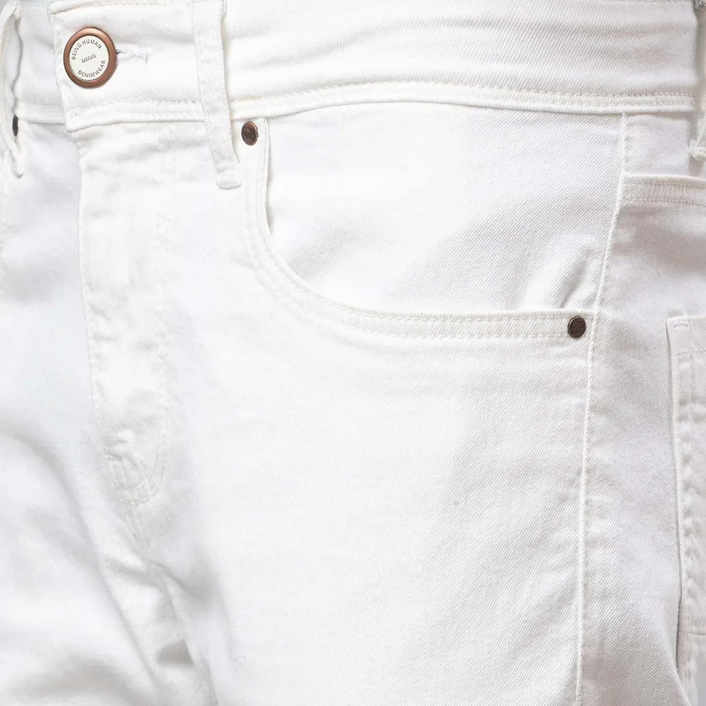 White Cropped Fit Men's Denims by Being Human Clothing - Image 5