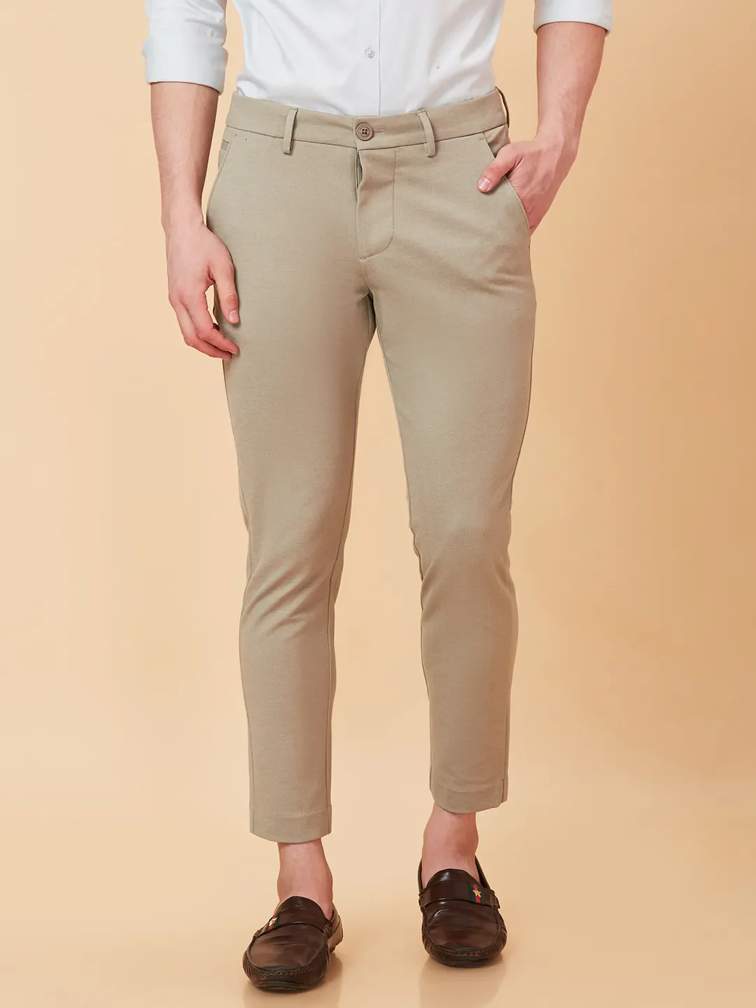 Beige Cropped fit Men's Chinos by Being Human Clothing