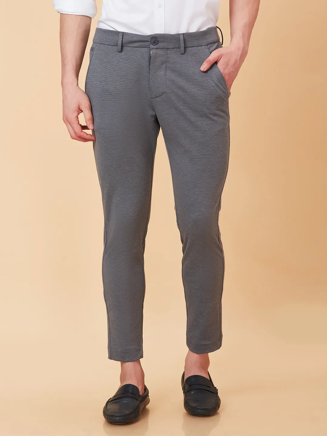 Grey Cropped Fit Chinos For Men By Being Human Clothing