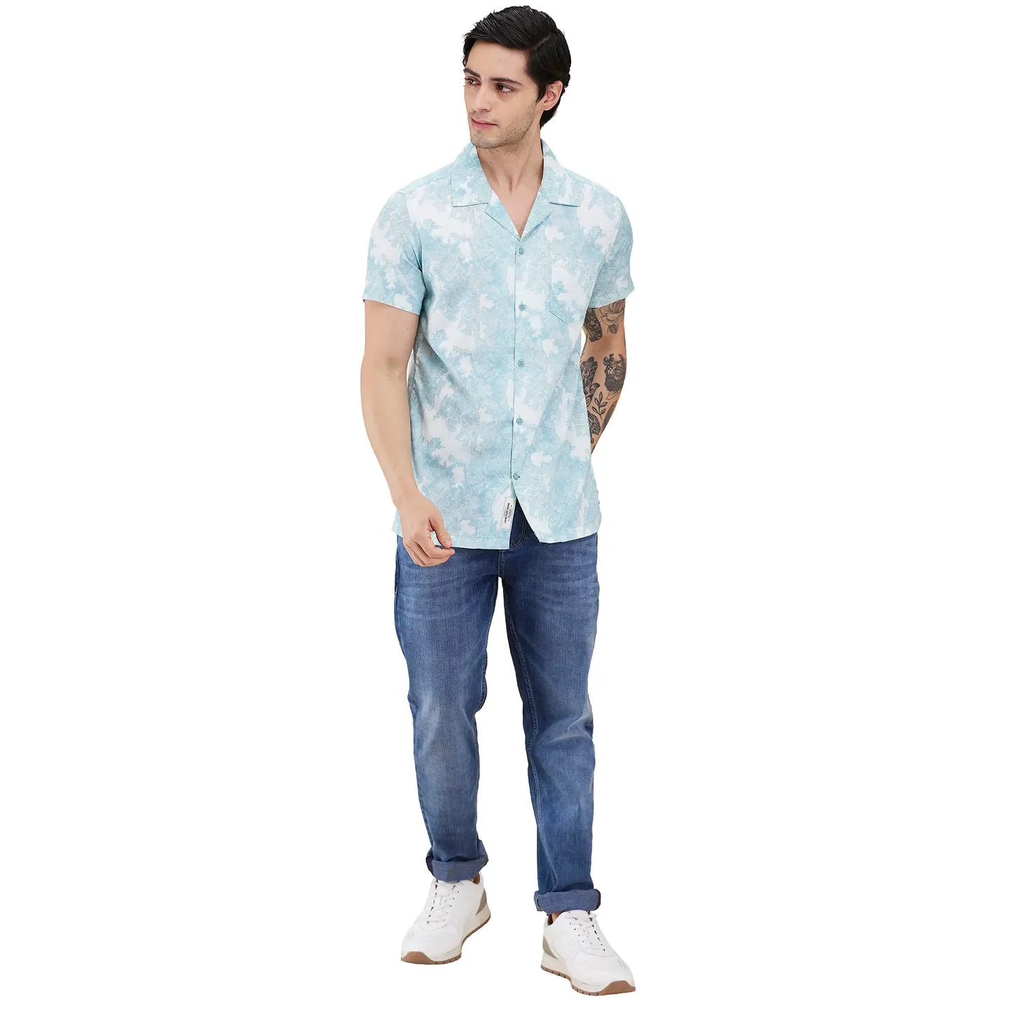Sea Green Regular Fit Regular Collar Men's Shirt by Being Human Clothing - Image 2