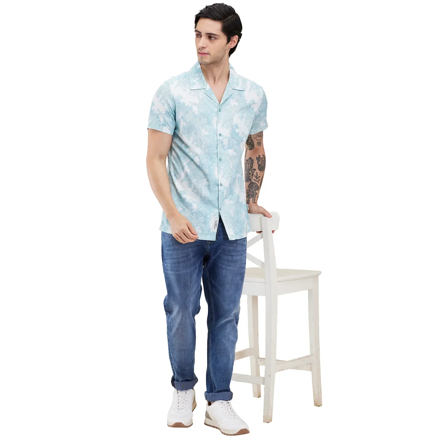 Sea Green Regular Fit Regular Collar Men's Shirt by Being Human Clothing - Image 6