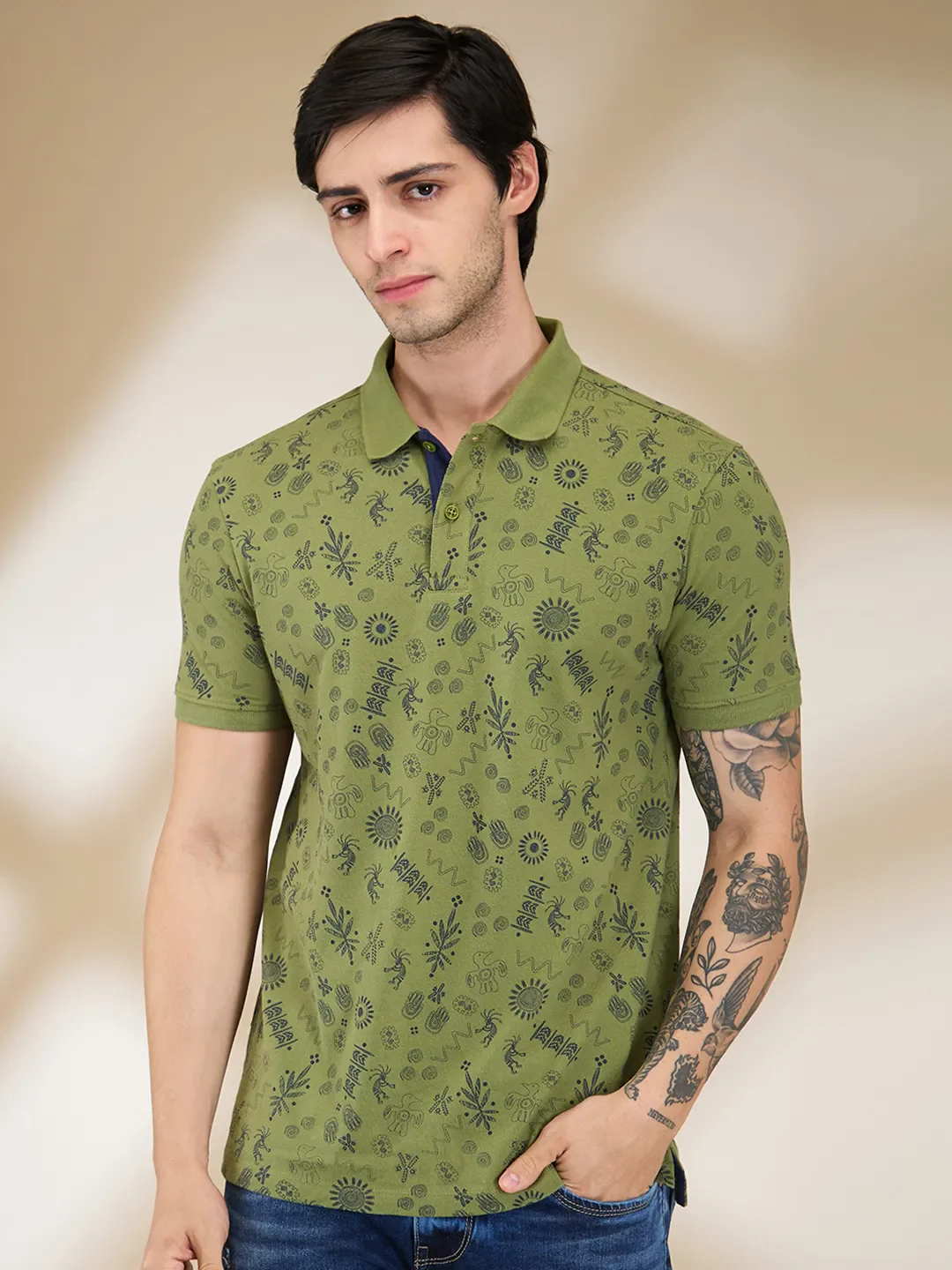 Green Regular Fit Men's Polo T-shirt by Being Human Clothing