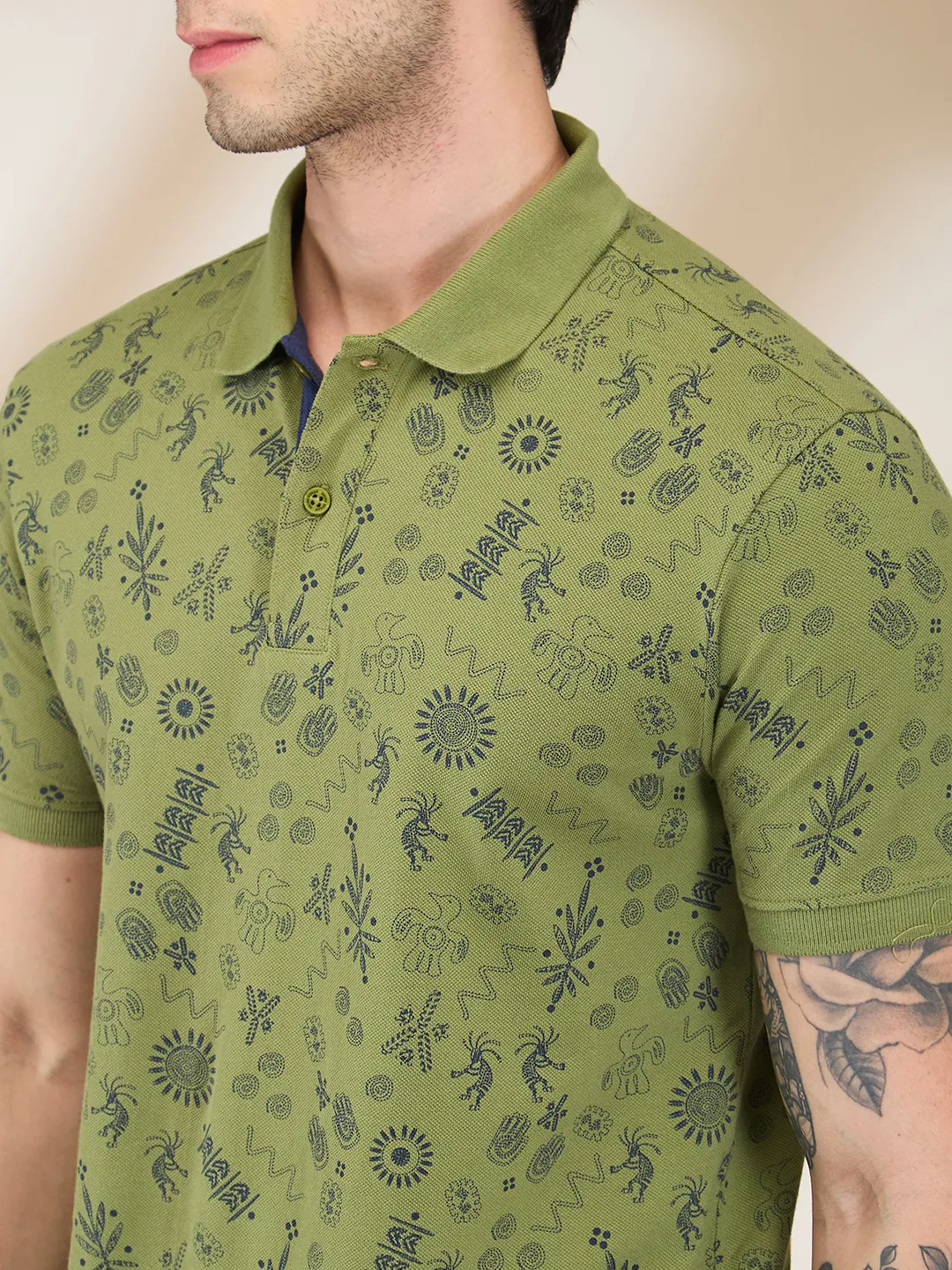 Green Regular Fit Men's Polo T-shirt by Being Human Clothing - Image 5