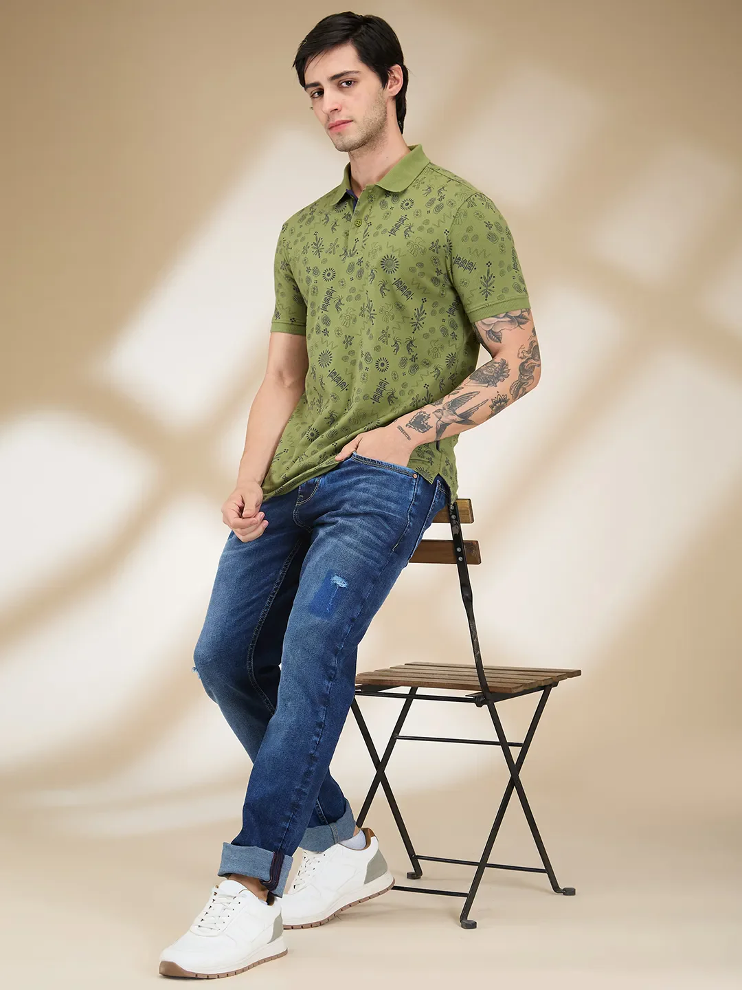 Green Regular Fit Men's Polo T-shirt by Being Human Clothing - Image 6