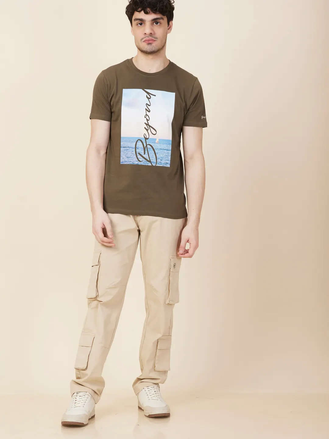 Olive Slim Fit Round Neck Men's T-Shirt by Being Human Clothing - Image 2