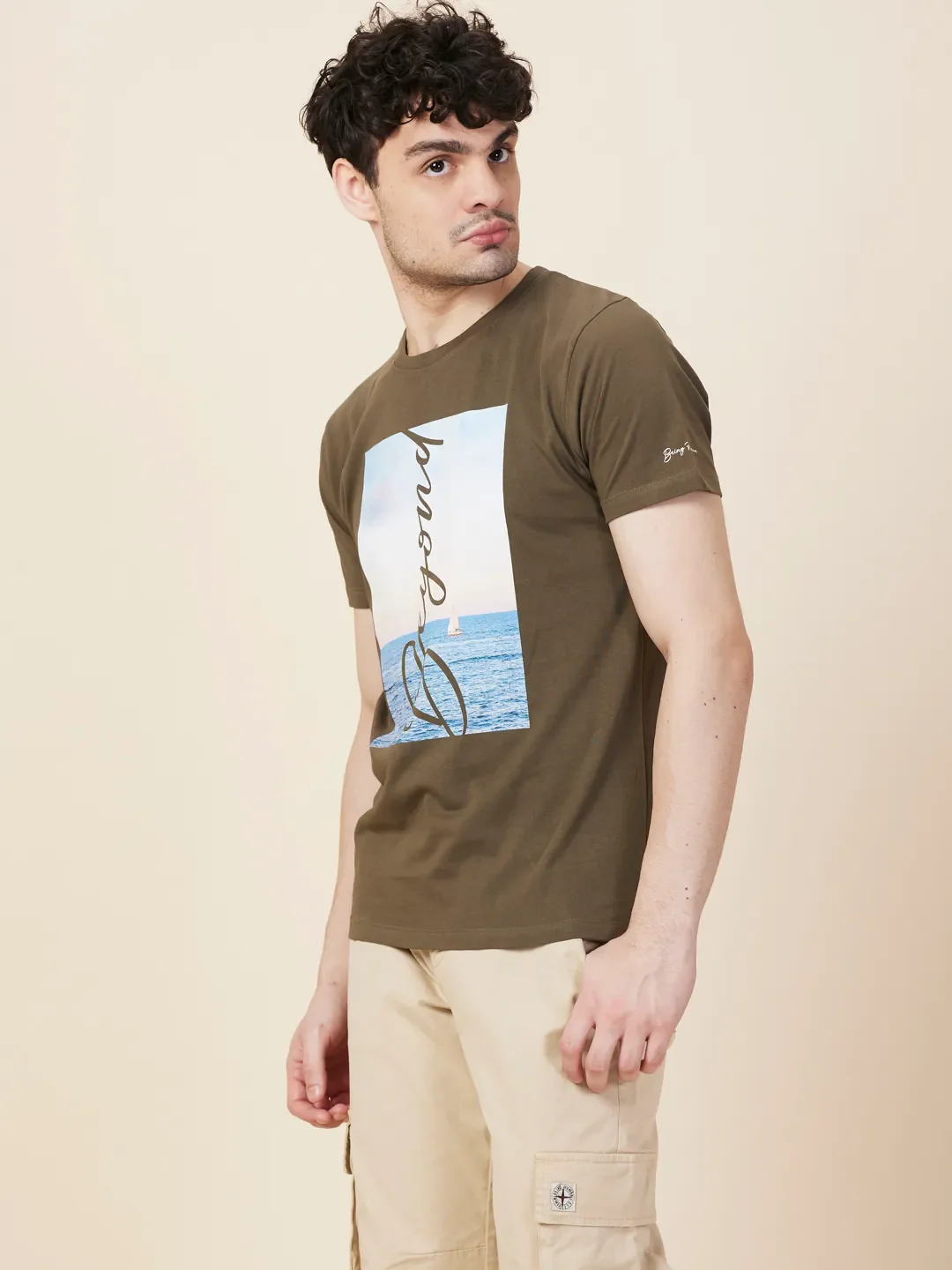 Olive Slim Fit Round Neck Men's T-Shirt by Being Human Clothing - Image 4