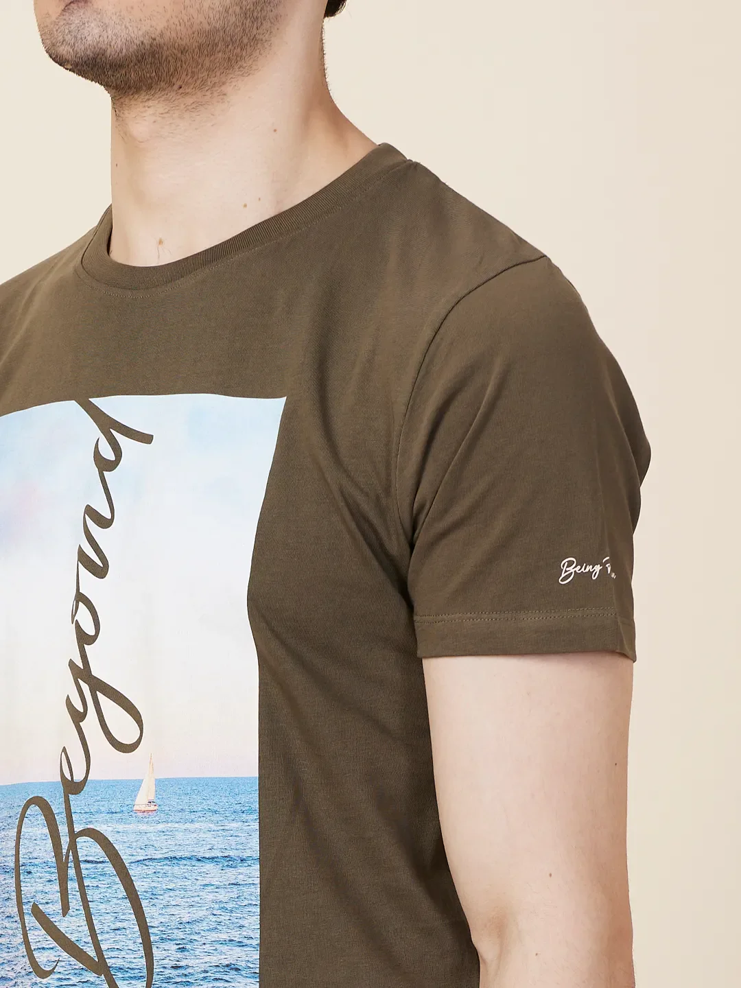 Olive Slim Fit Round Neck Men's T-Shirt by Being Human Clothing - Image 5