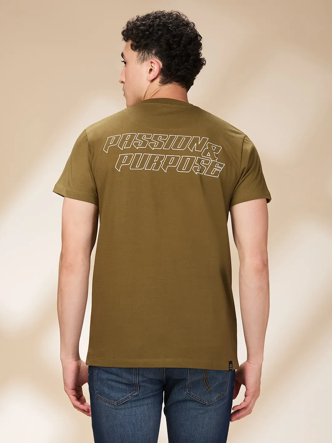 Dark Olive Easy Fit Round Neck Men's T-Shirt by Being Human Clothing - Image 3