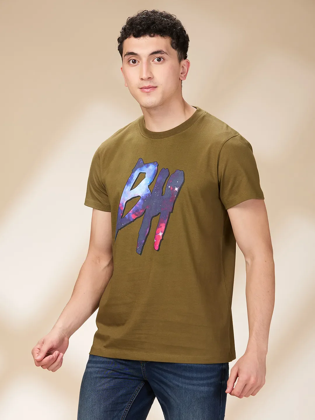 Dark Olive Easy Fit Round Neck Men's T-Shirt by Being Human Clothing - Image 4