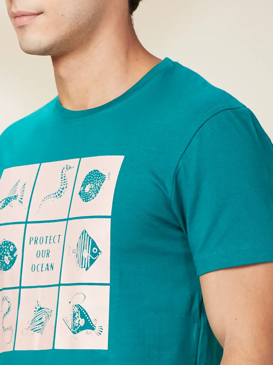Green Lake Slim Fit Round Neck Men's T-Shirt by Being Human Clothing - Image 5