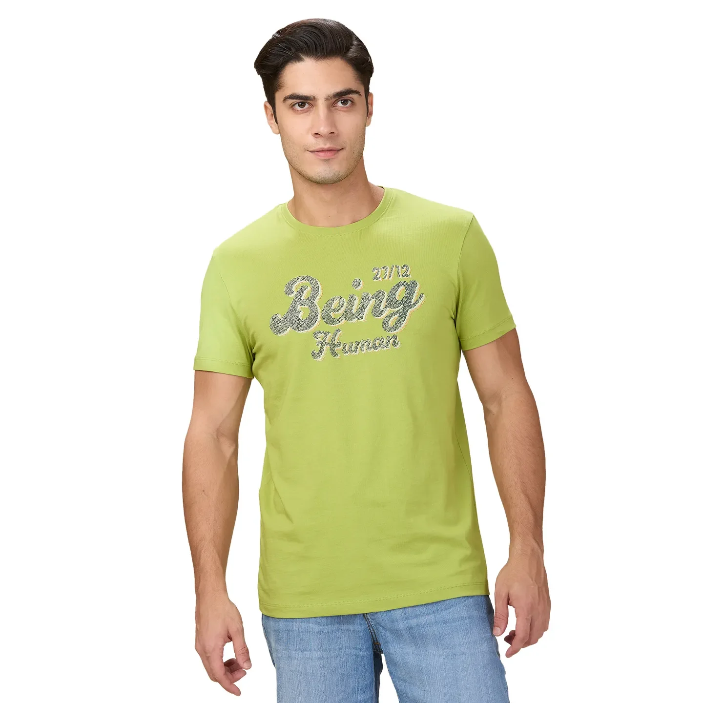 Green Slim Fit Men's Short Sleeves T-Shirt by Being Human Clothing