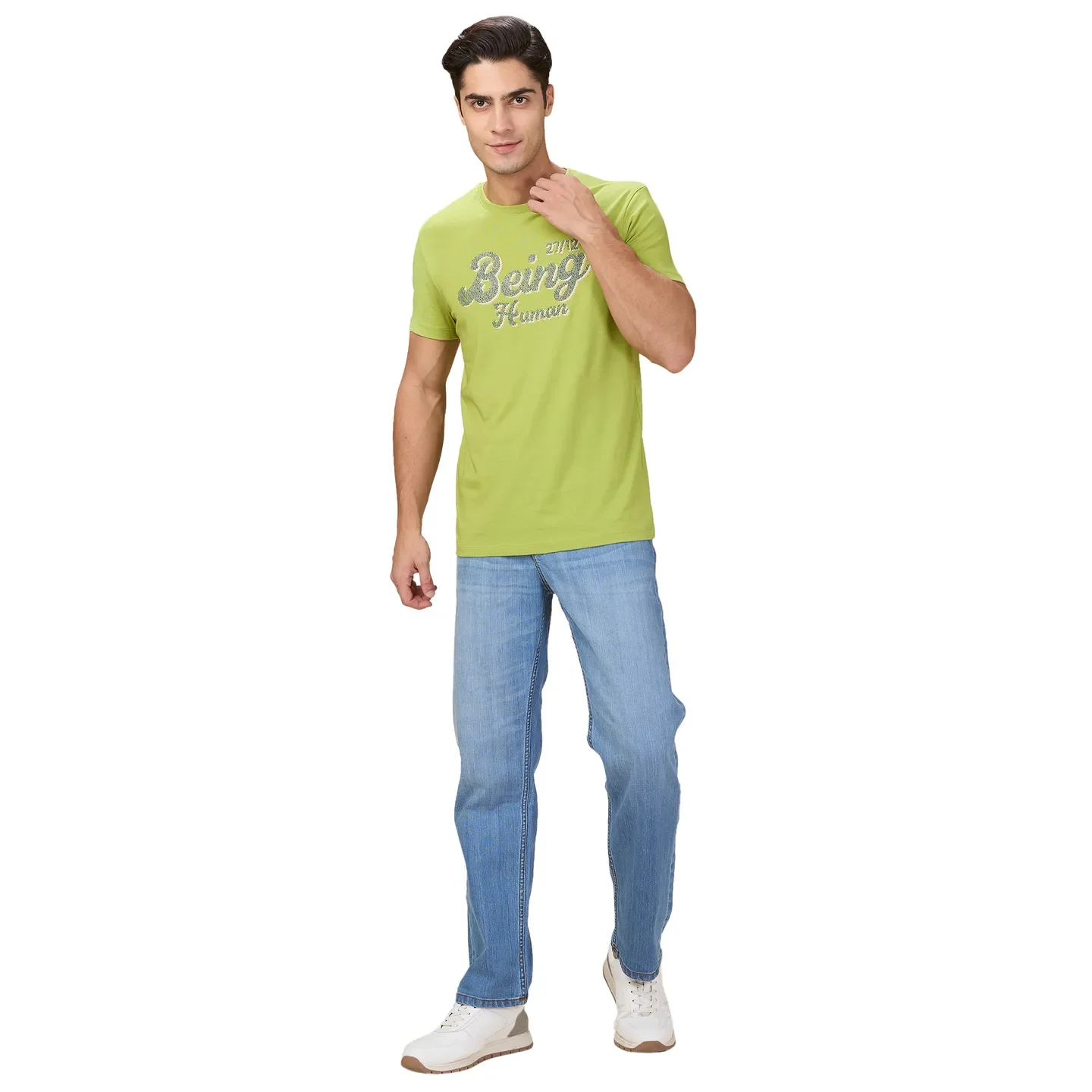 Green Slim Fit Men's Short Sleeves T-Shirt by Being Human Clothing - Image 2