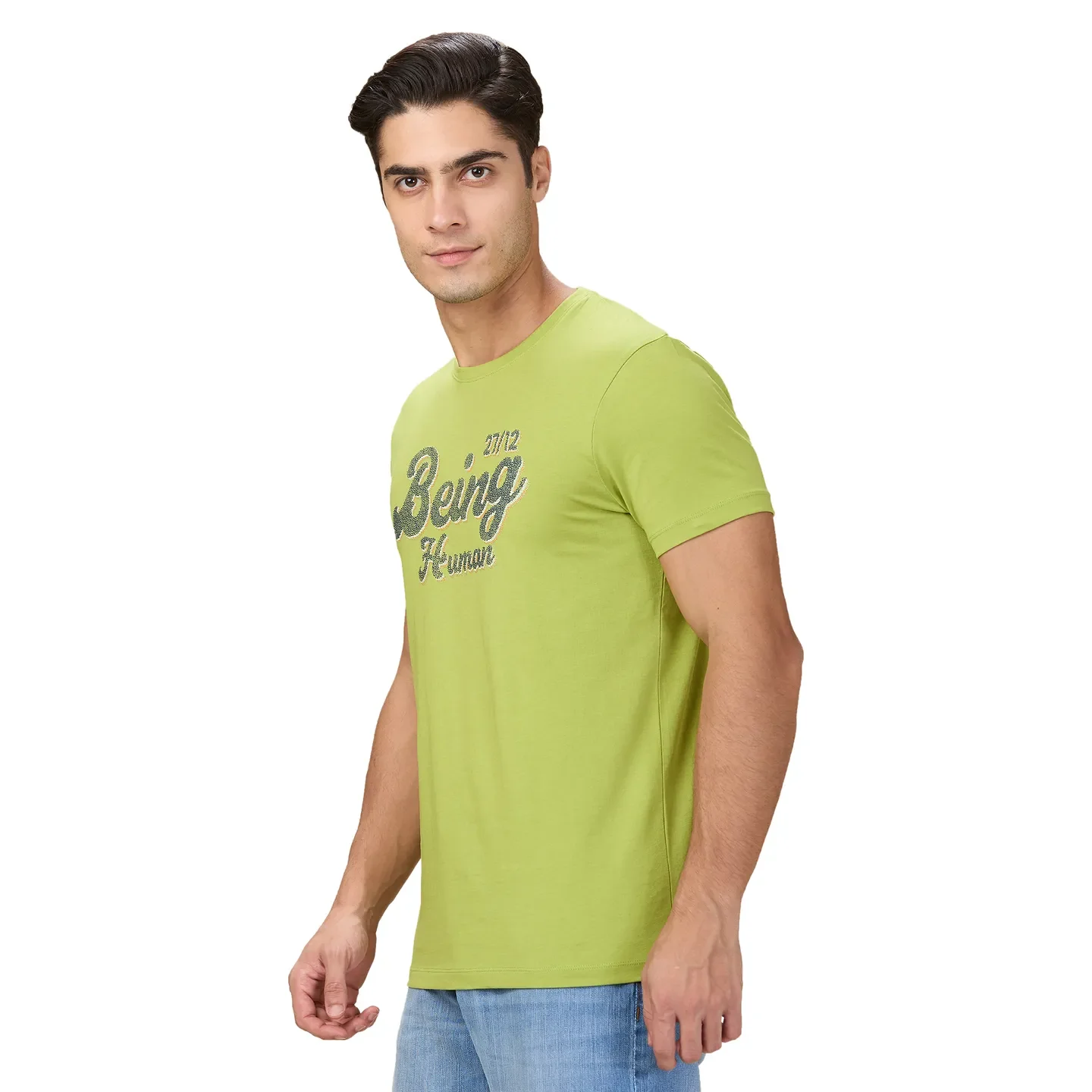 Green Slim Fit Men's Short Sleeves T-Shirt by Being Human Clothing - Image 4