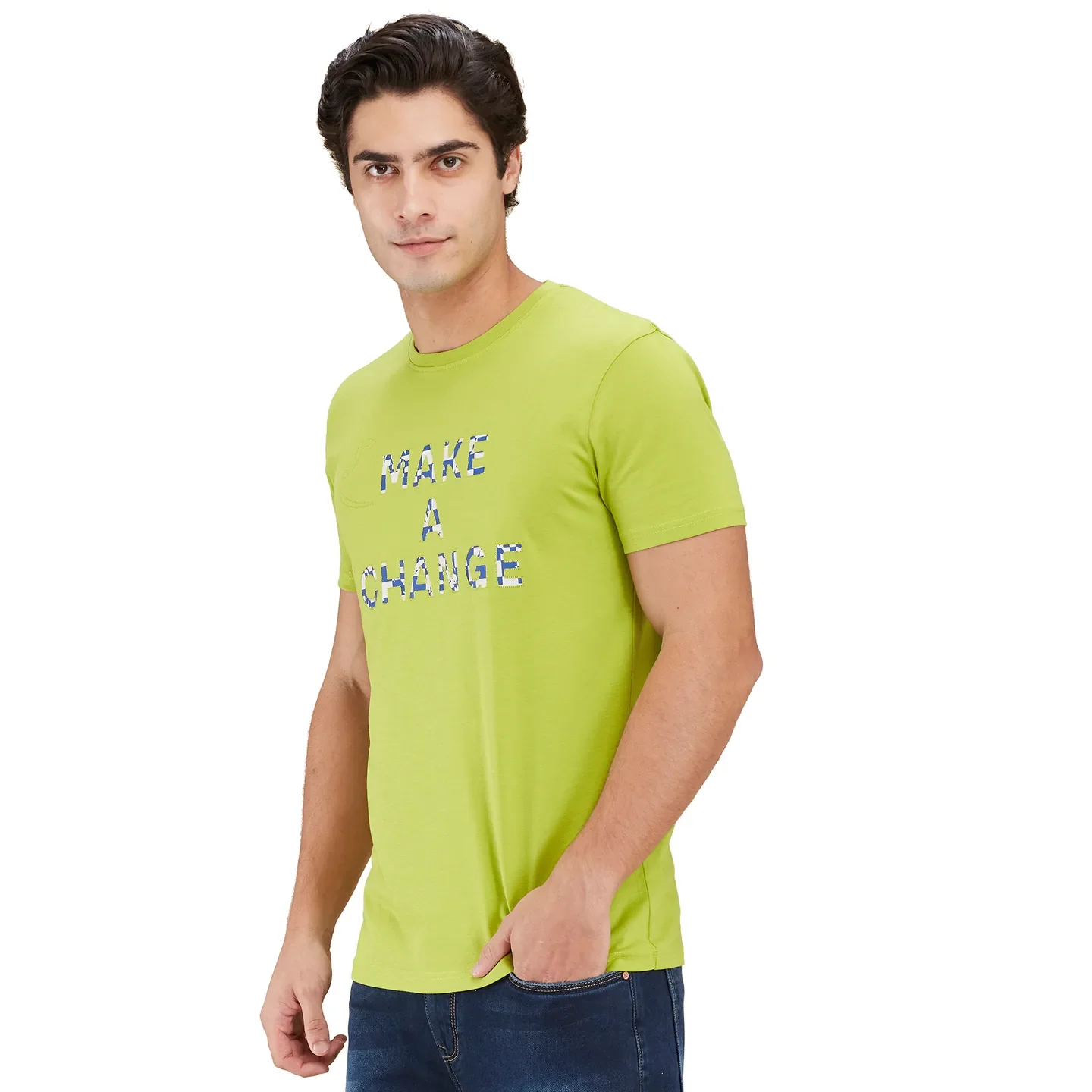 Pop Green Slim Fit Round Neck Men's T-Shirt by Being Human Clothing - Image 4