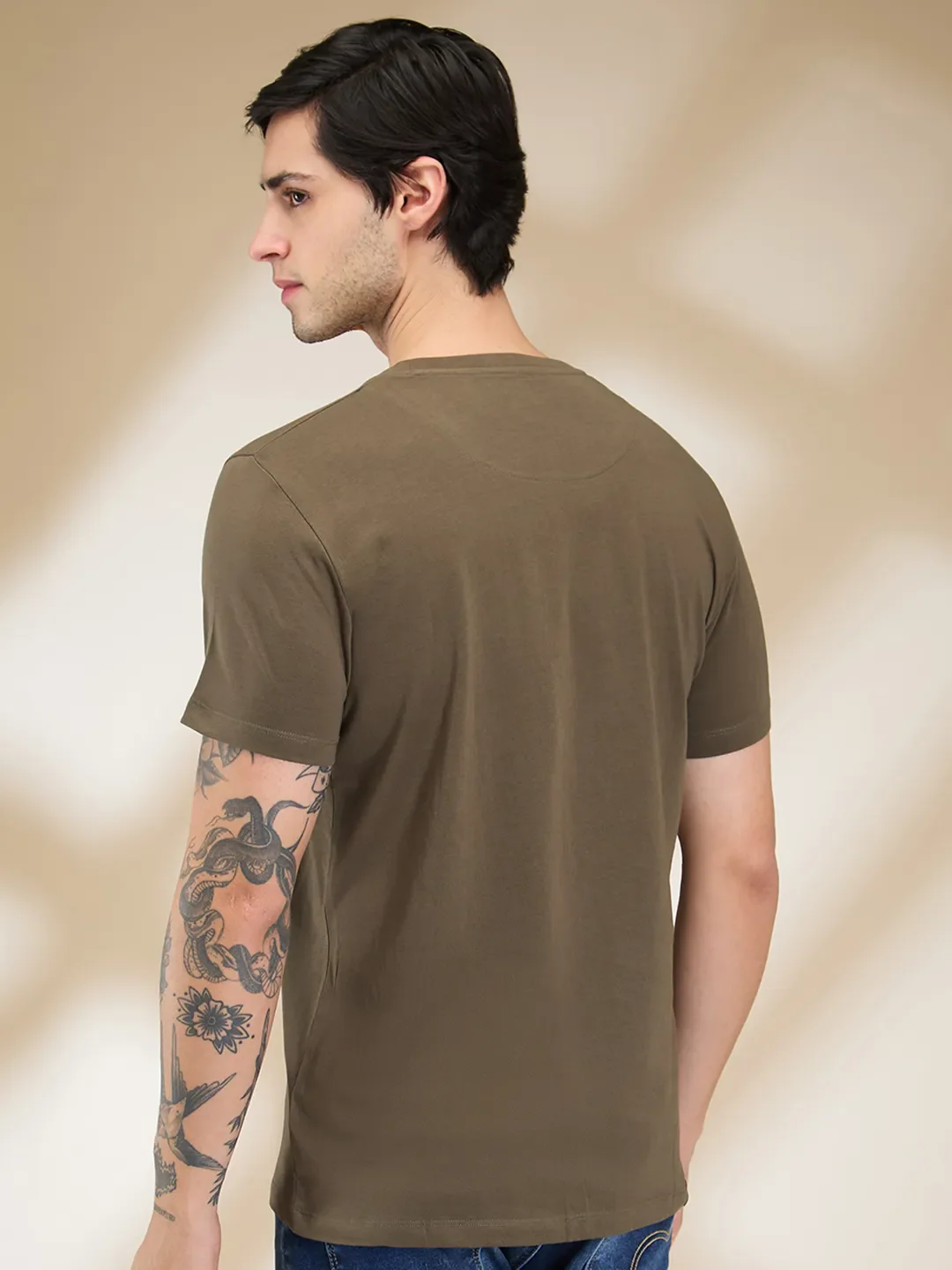Olive Slim Fit Round Neck Men's T-Shirt by Being Human Clothing - Image 3