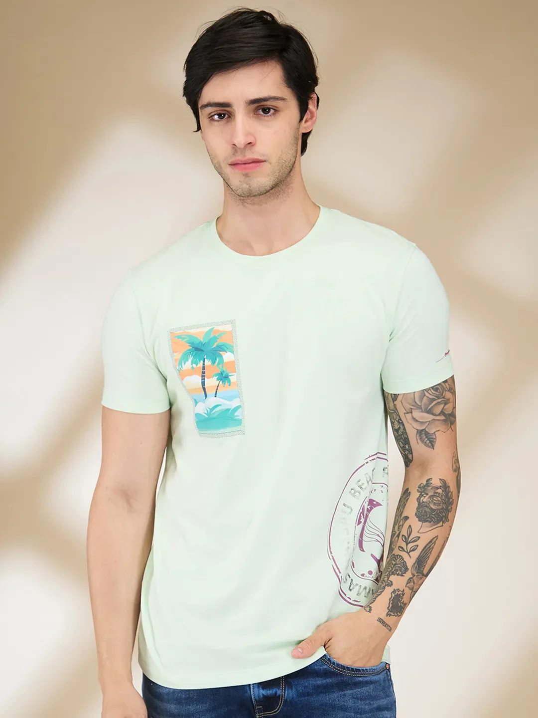 Mint Slim Fit Round Neck Men's T-Shirt by Being Human Clothing