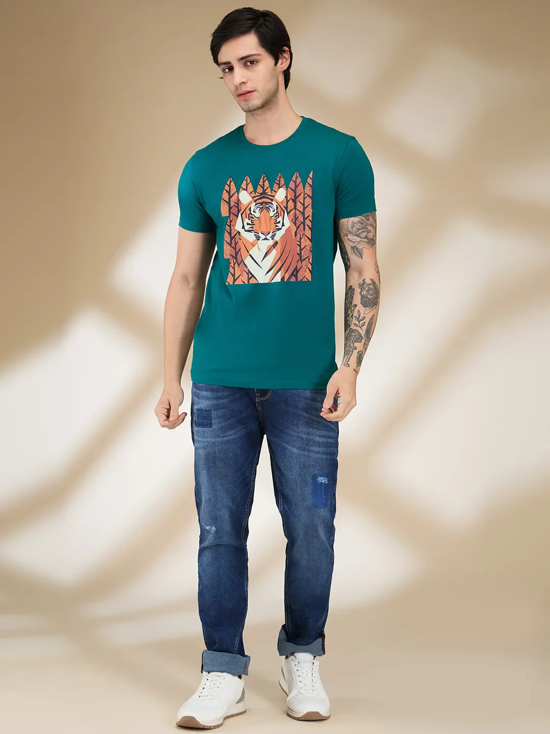 Green Slim Fit Men's Short Sleeves T-Shirt by Being Human Clothing - Image 2