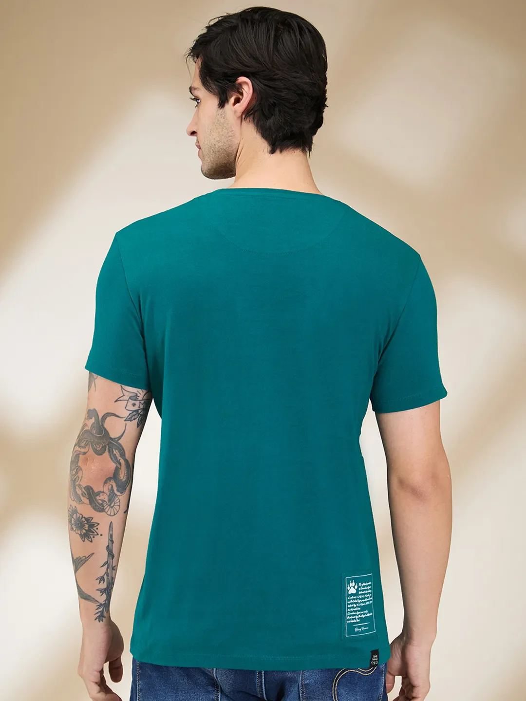 Green Slim Fit Men's Short Sleeves T-Shirt by Being Human Clothing - Image 3
