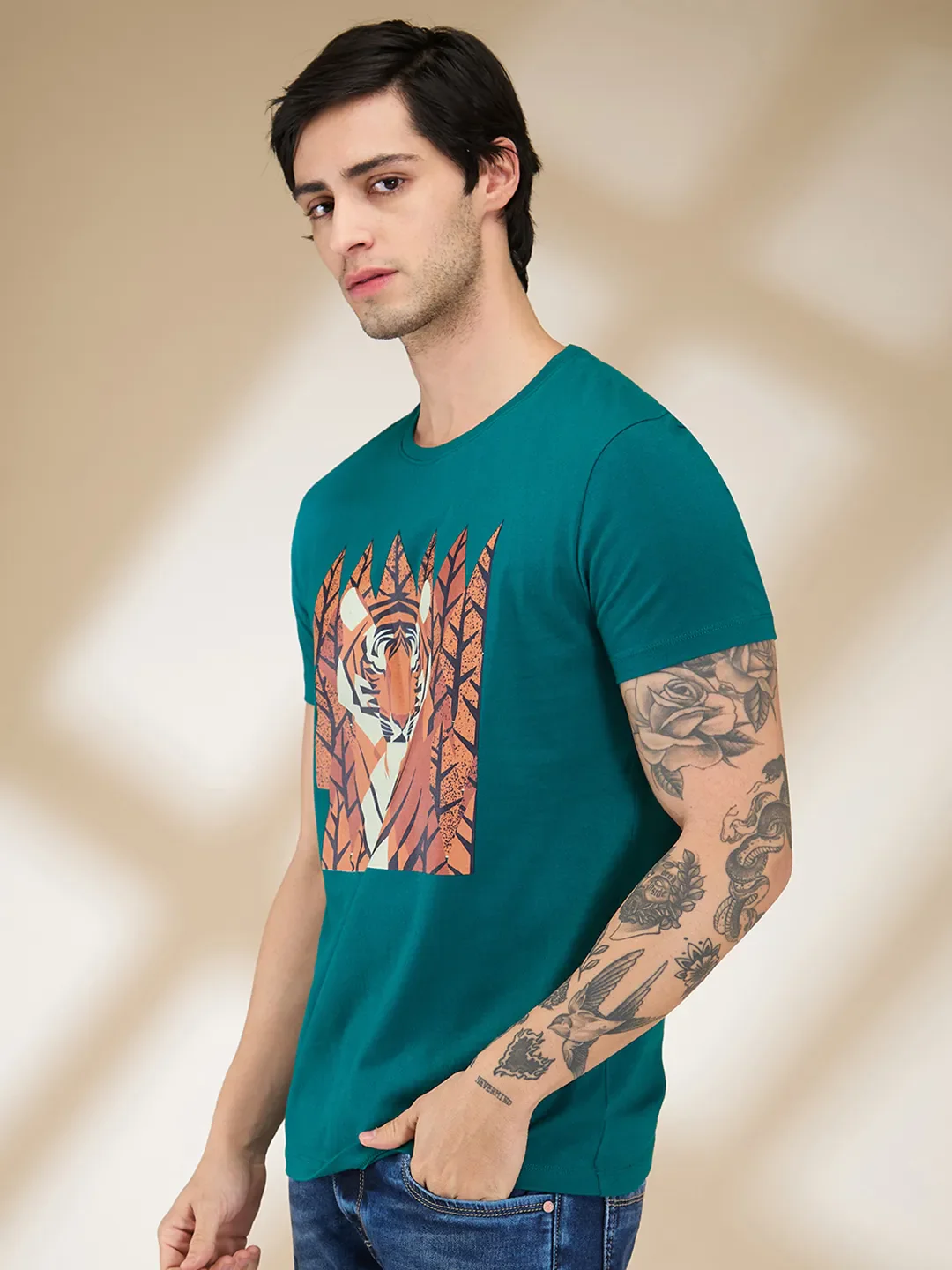 Green Slim Fit Men's Short Sleeves T-Shirt by Being Human Clothing - Image 4