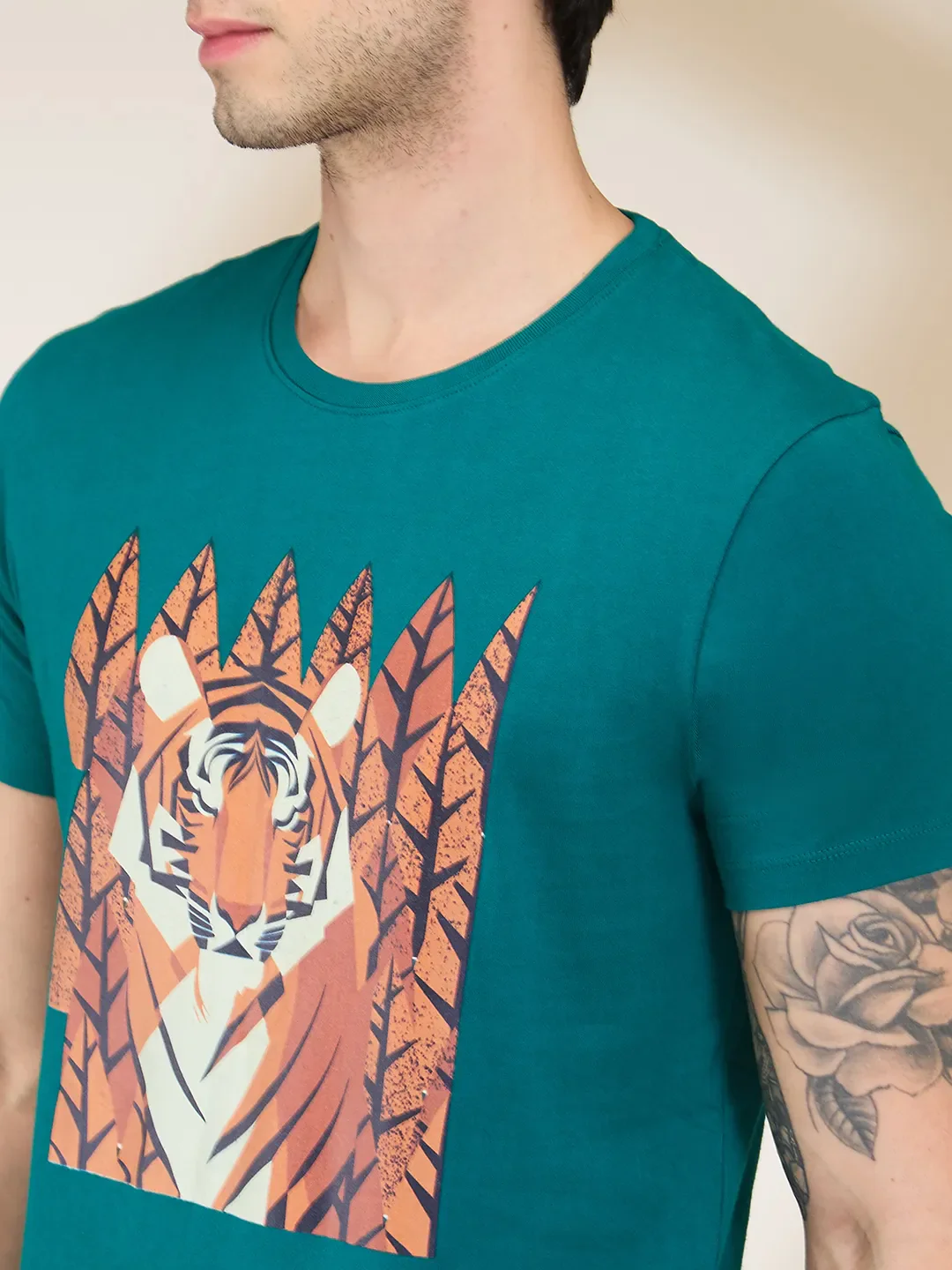 Green Slim Fit Men's Short Sleeves T-Shirt by Being Human Clothing - Image 5