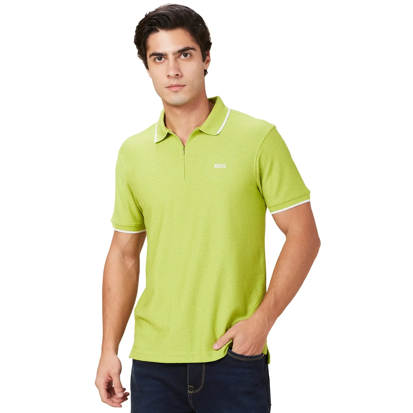 Green Regular Fit Men's Polo T-Shirt by Being Human Clothing