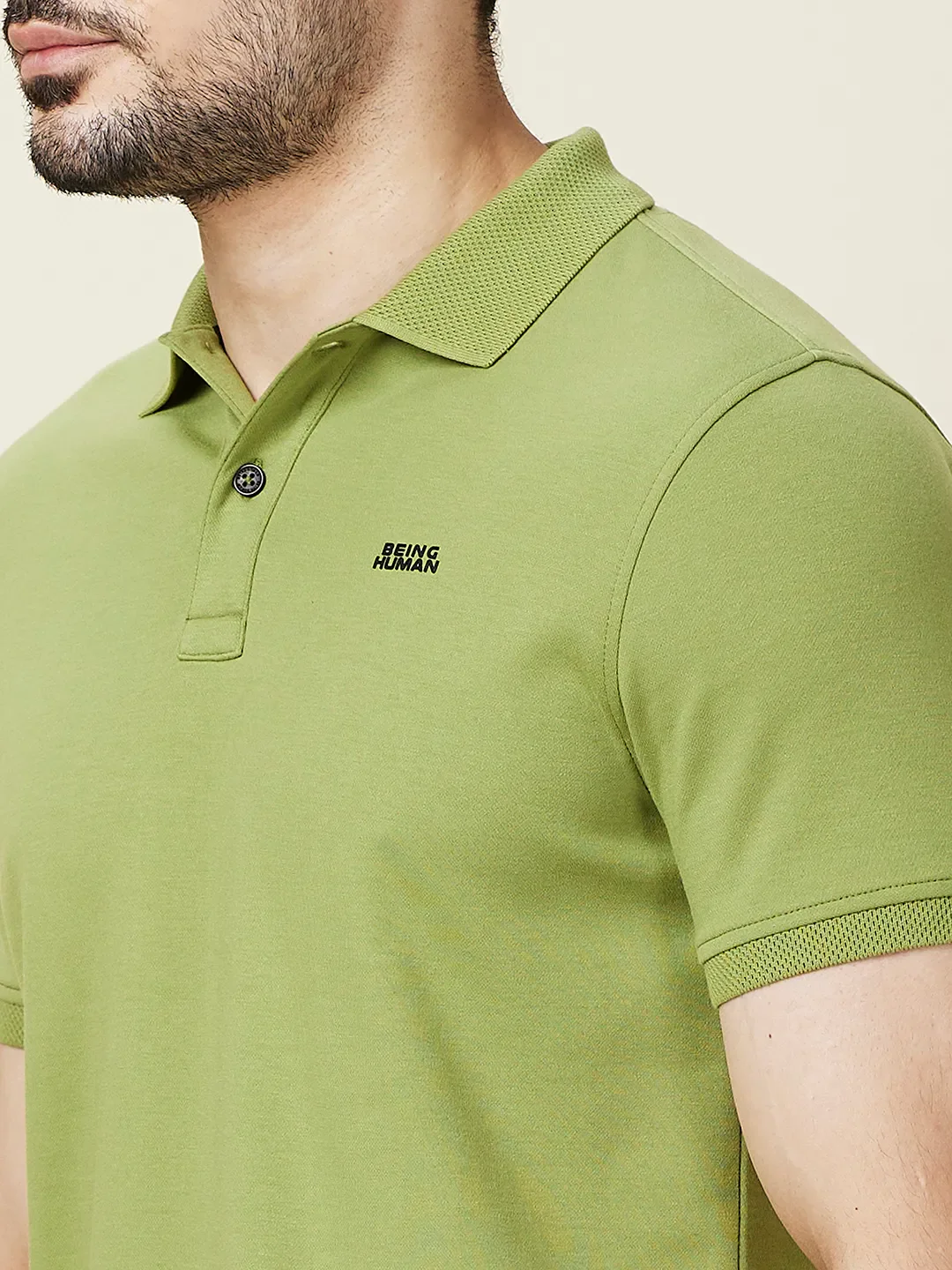 Green Regular Fit Men's Polo T-shirt by Being Human Clothing - Image 5
