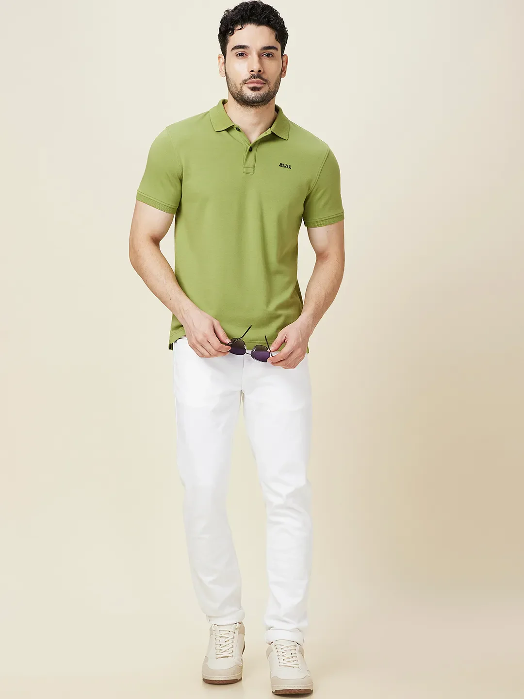 Green Regular Fit Men's Polo T-shirt by Being Human Clothing - Image 6