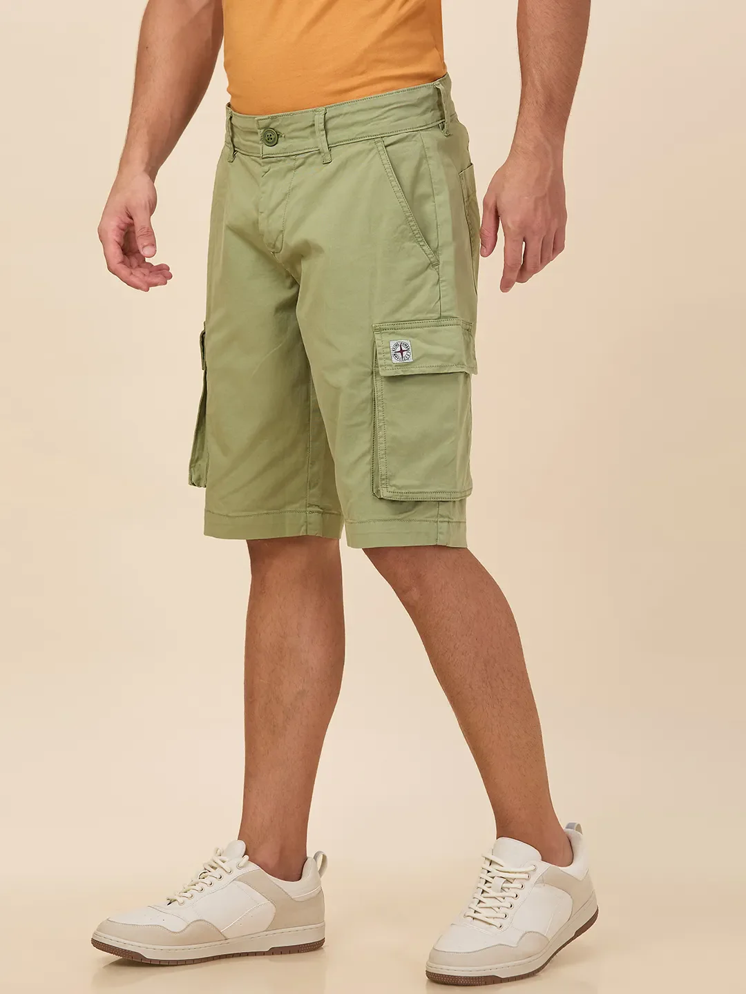Green Regular Fit Shorts For Men By Being Human Clothing - Image 4