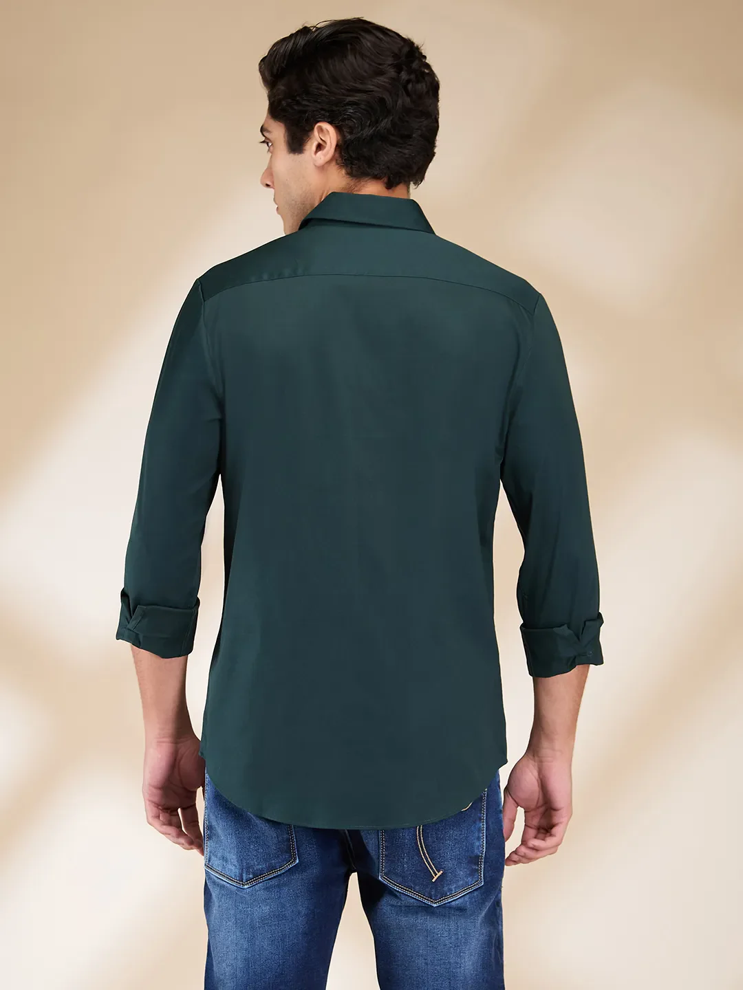 Green Slim Fit Regular Collar Men's Shirt by Being Human Clothing - Image 3