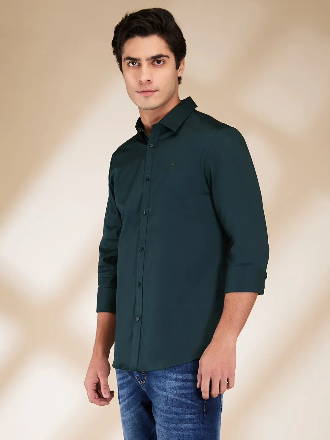 Green Slim Fit Regular Collar Men's Shirt by Being Human Clothing - Image 4