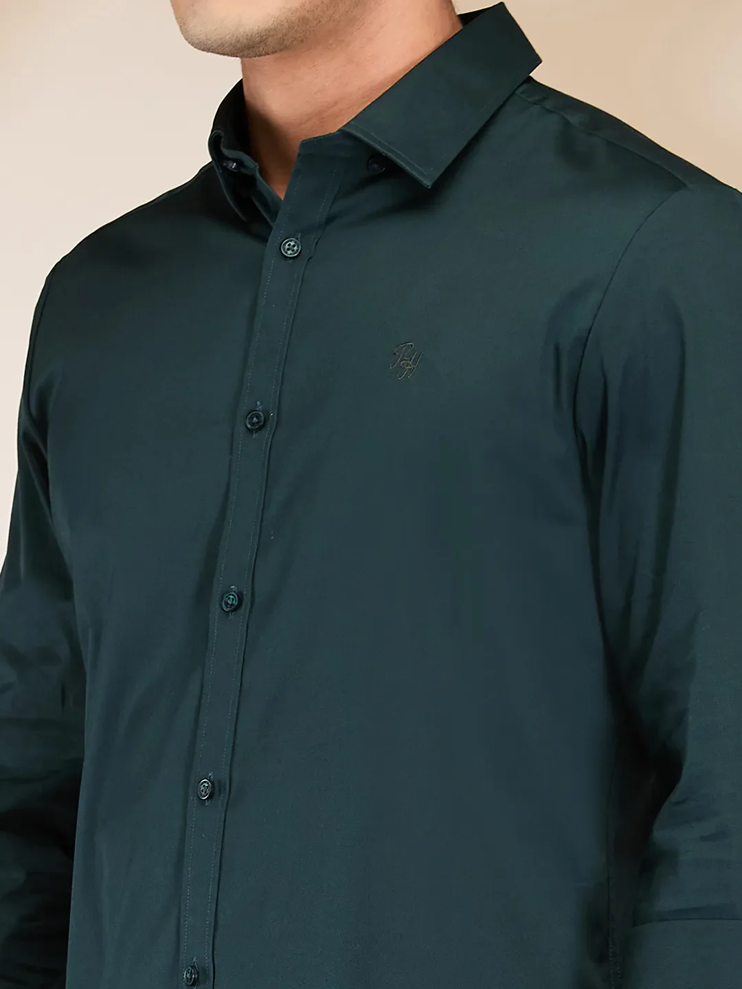 Green Slim Fit Regular Collar Men's Shirt by Being Human Clothing - Image 5