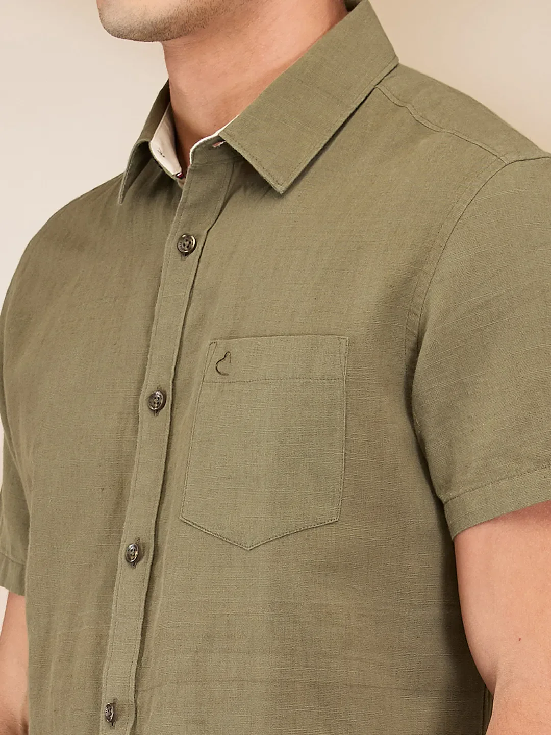 Olive Slim Fit Regular Collar Men's Shirt by Being Human Clothing - Image 5