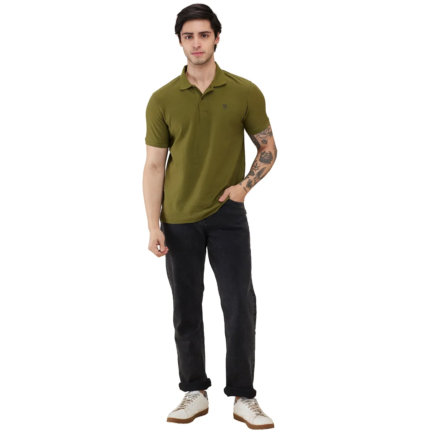 Green Regular Fit Men's Polo T-Shirt by Being Human Clothing - Image 2