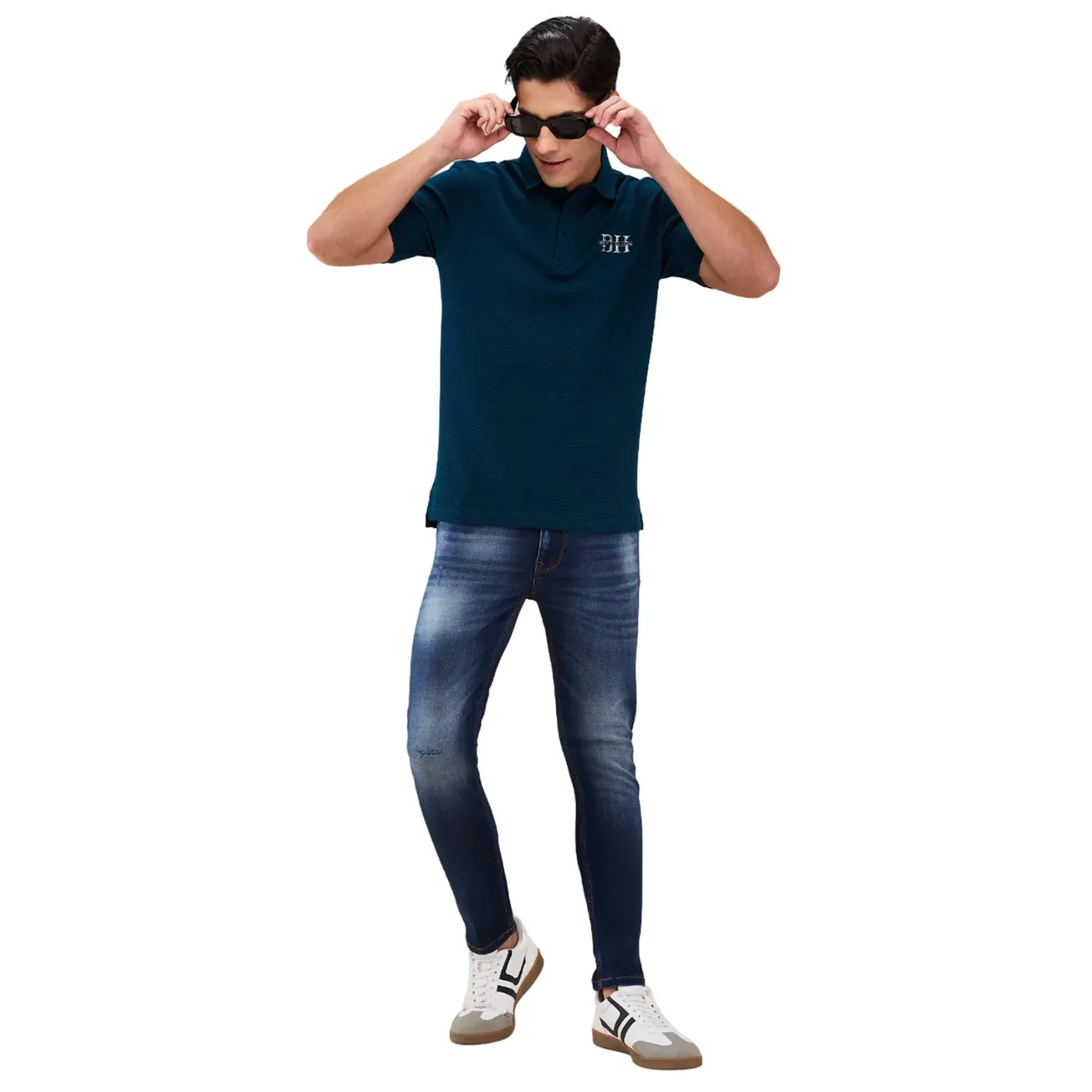 Teal Regular Fit Men's Polo T-shirt by Being Human Clothing - Image 6