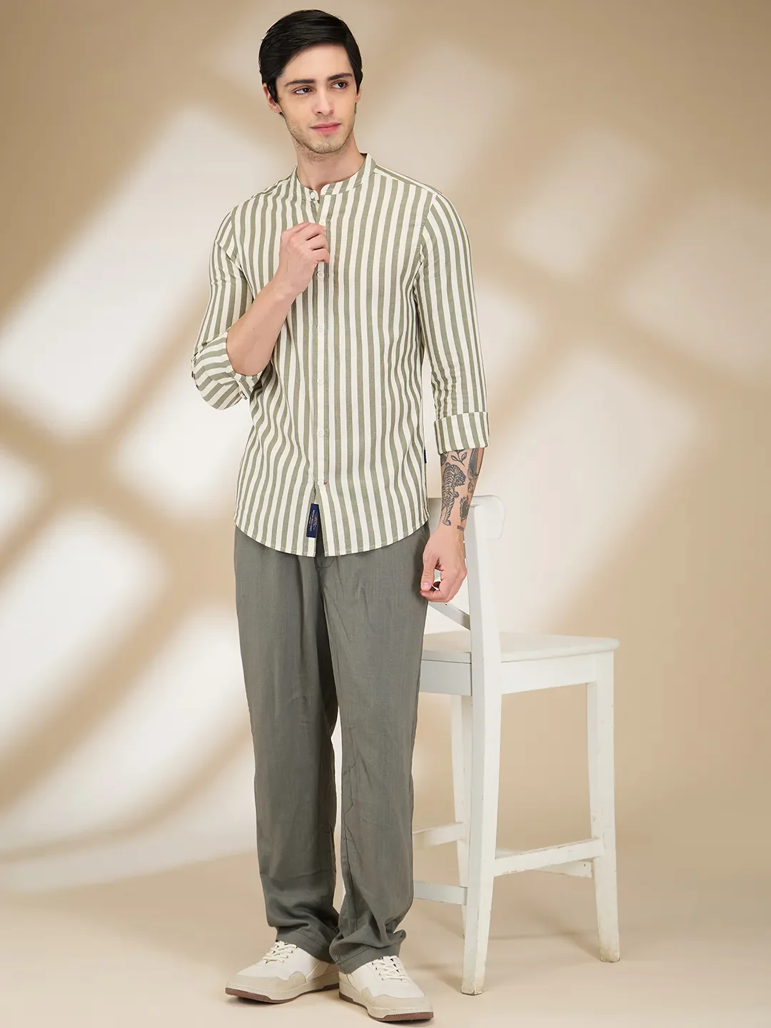 Olive Regular Fit Regular Collar Men's Shirt by Being Human Clothing - Image 6