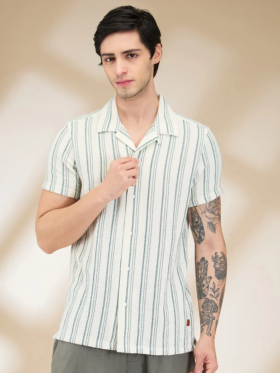 Olive Regular Fit Regular Collar Men's Shirt by Being Human Clothing