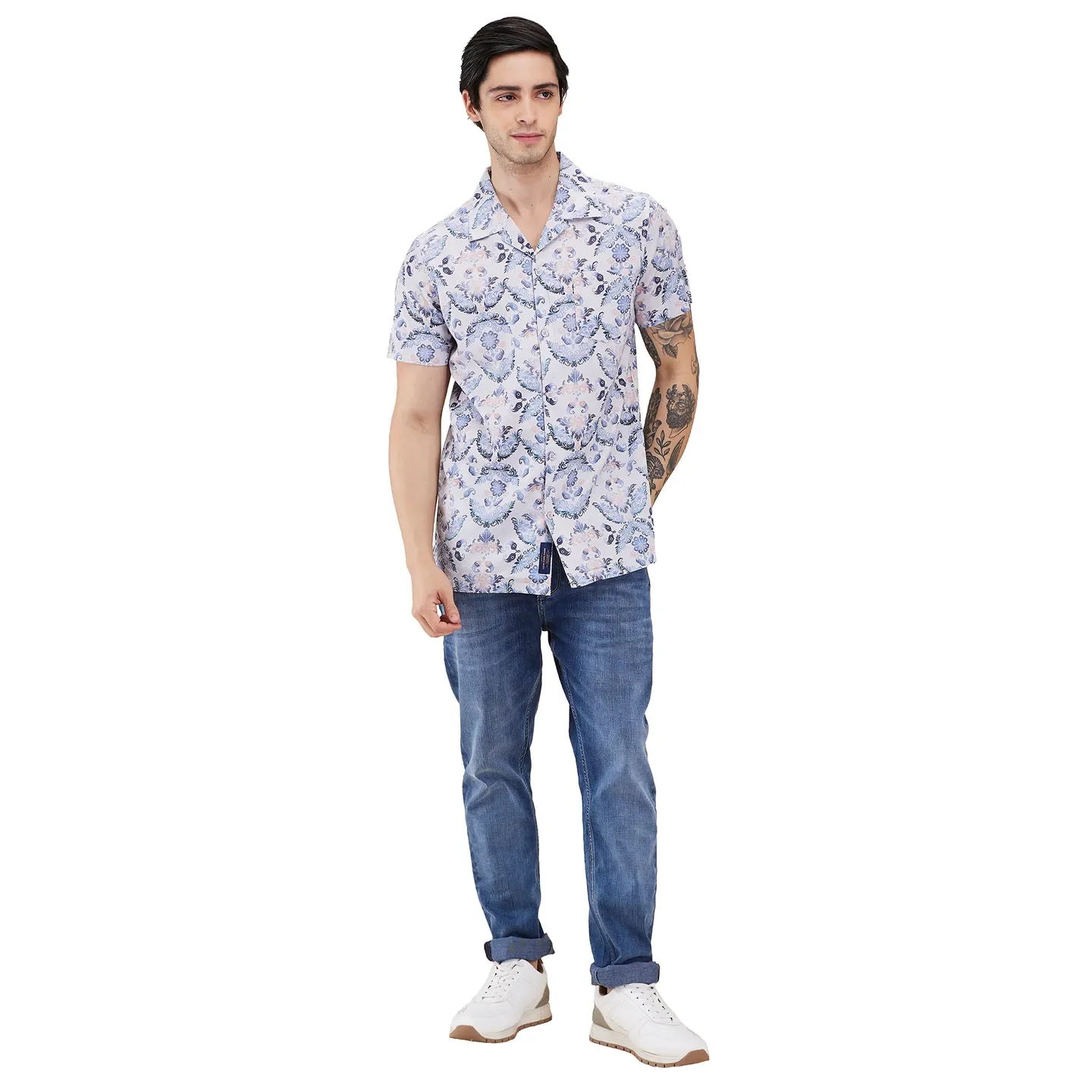 Light Grey Regular Fit Regular Collar Men's Shirt by Being Human Clothing - Image 2
