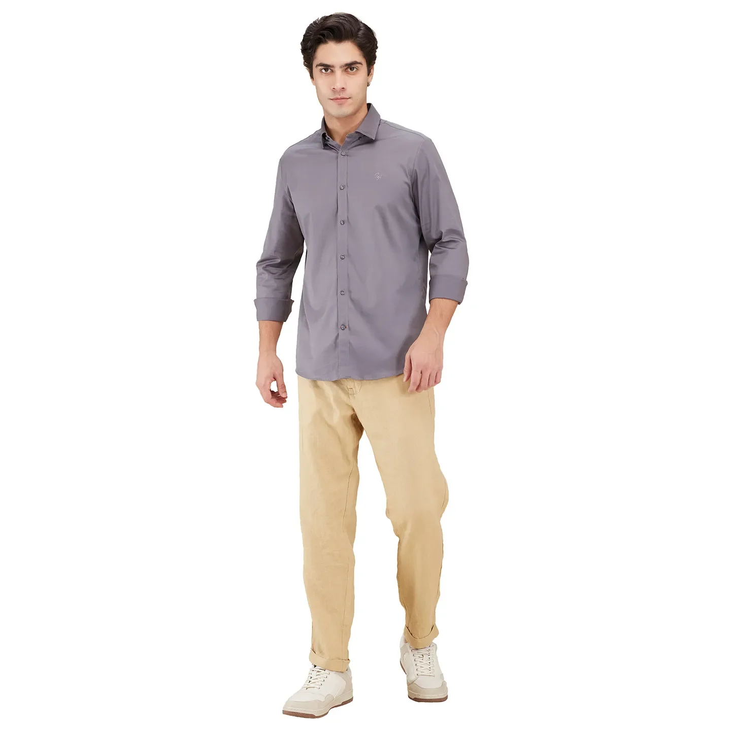 Grey Slim Fit Regular Collar Men's Shirt by Being Human Clothing - Image 2